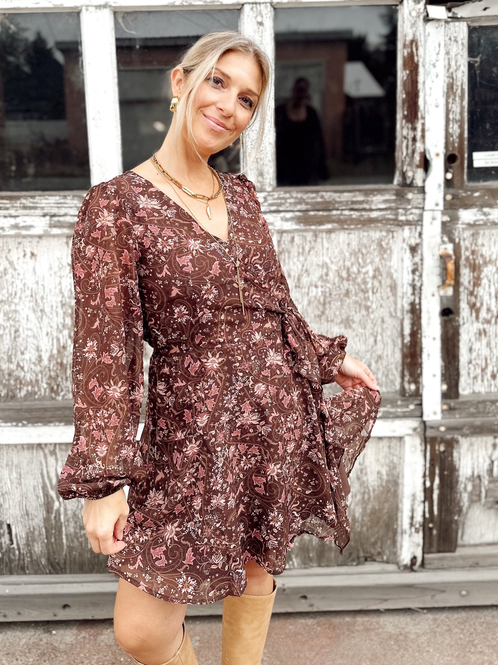 Regina Floral Paisley Wrap Mini Dress