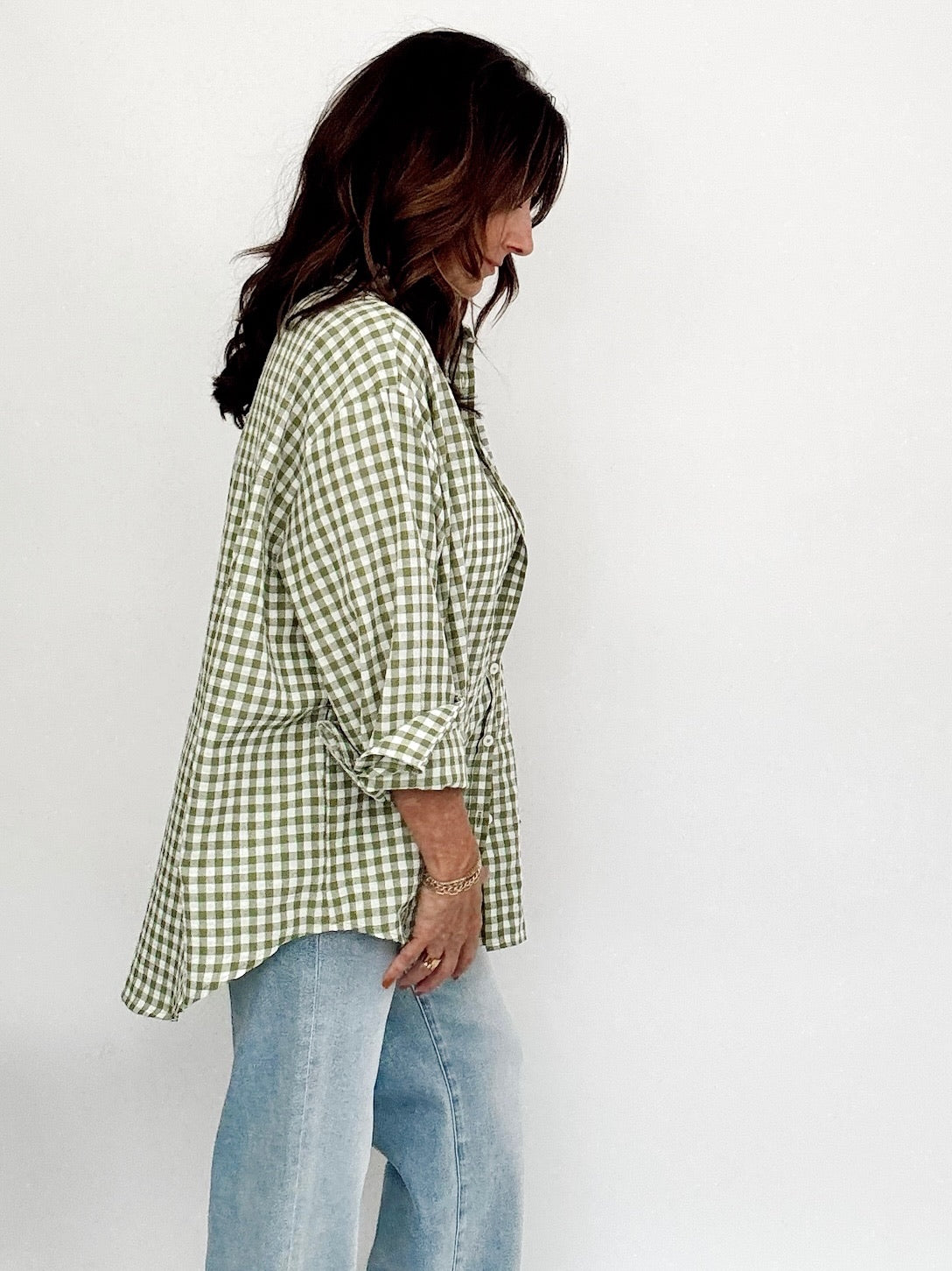 Bobbi Gingham Print Shirt Leaf