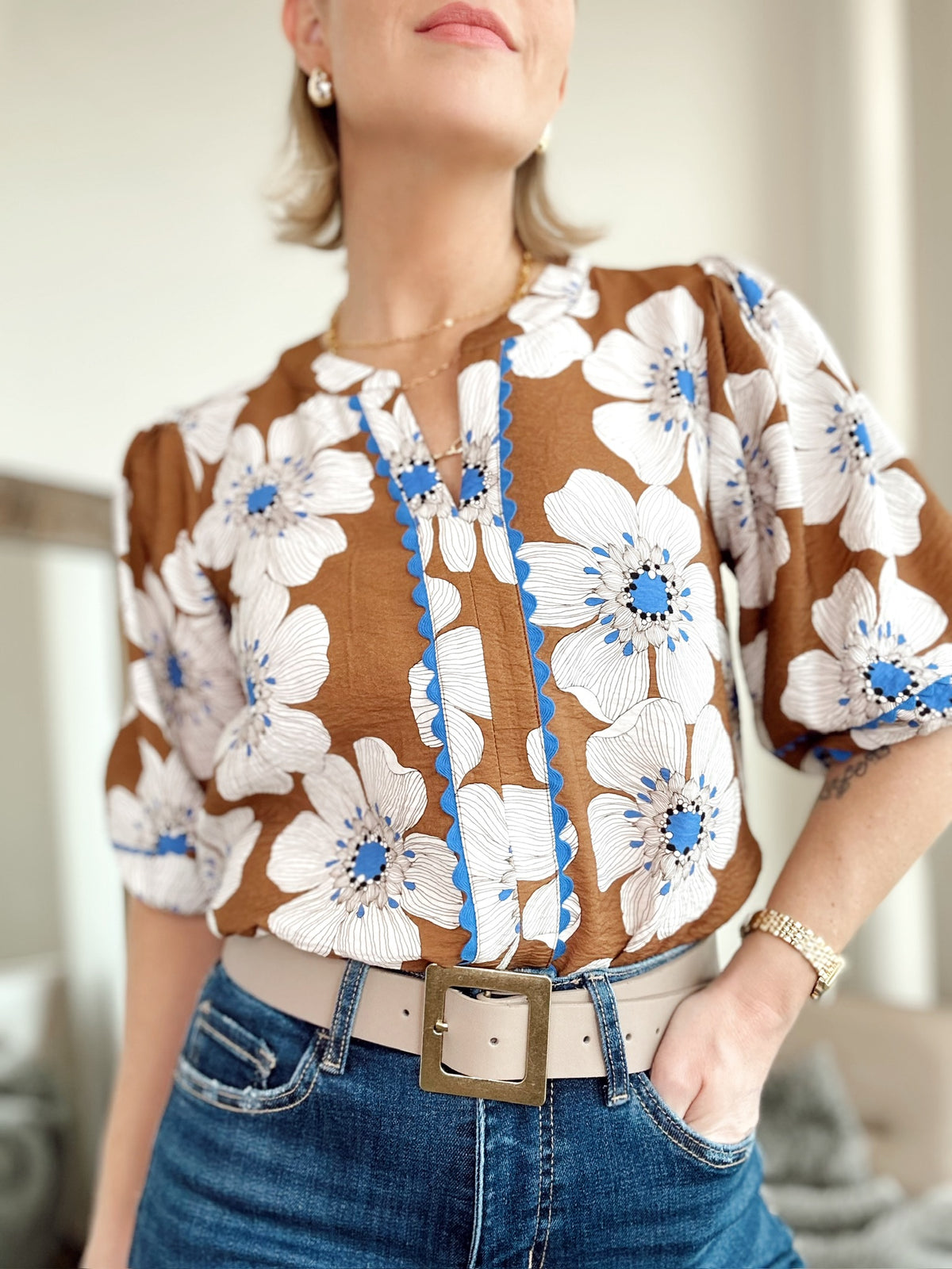 Carmella Floral Blouse Peony Taupe Multi