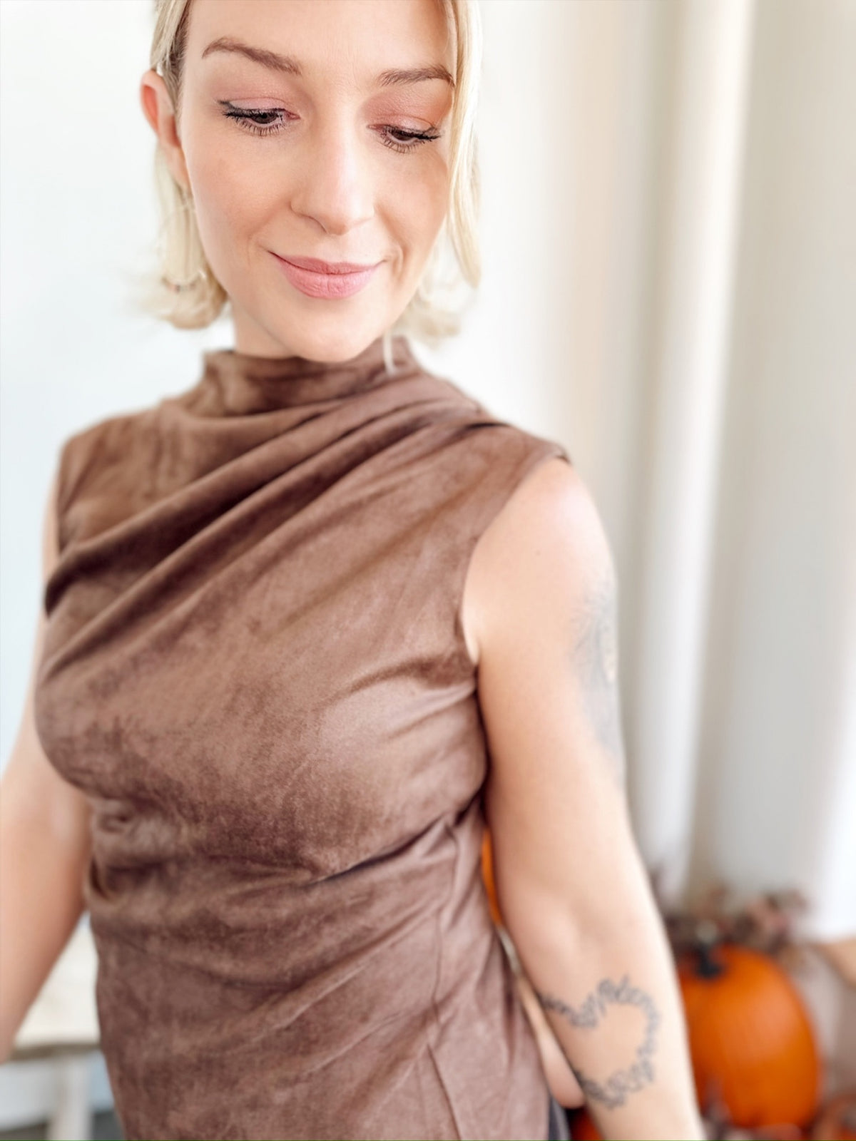 Cindi Suede Mock Neck Top