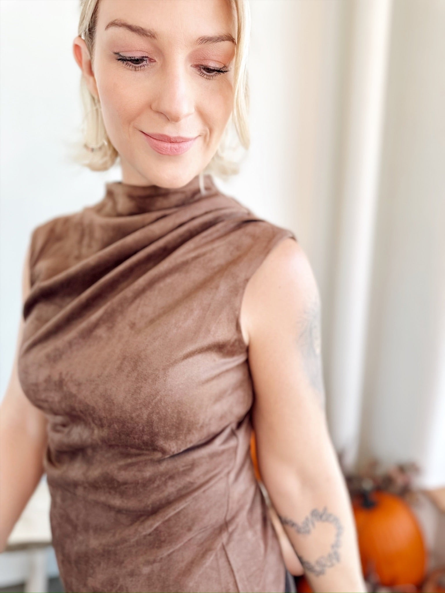 Cindi Suede Mock Neck Top