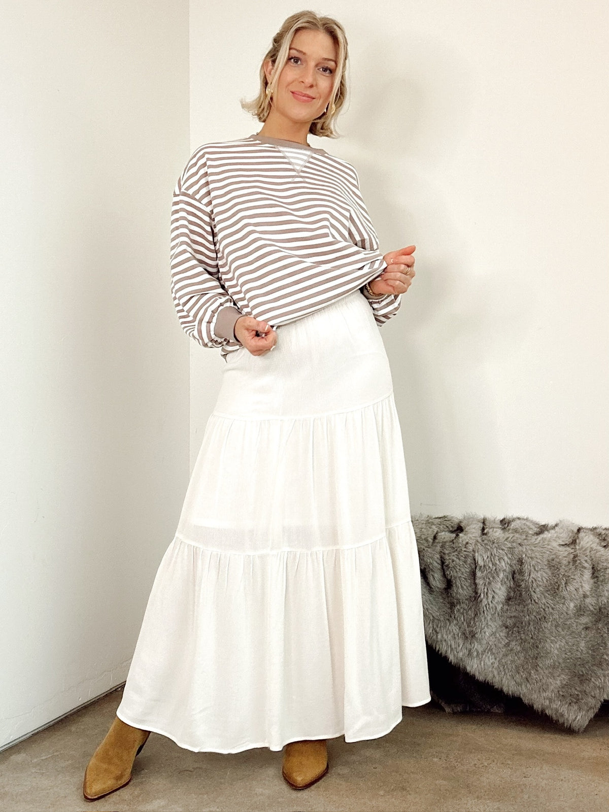 Kodi Striped Sweatshirt Ivory/Taupe