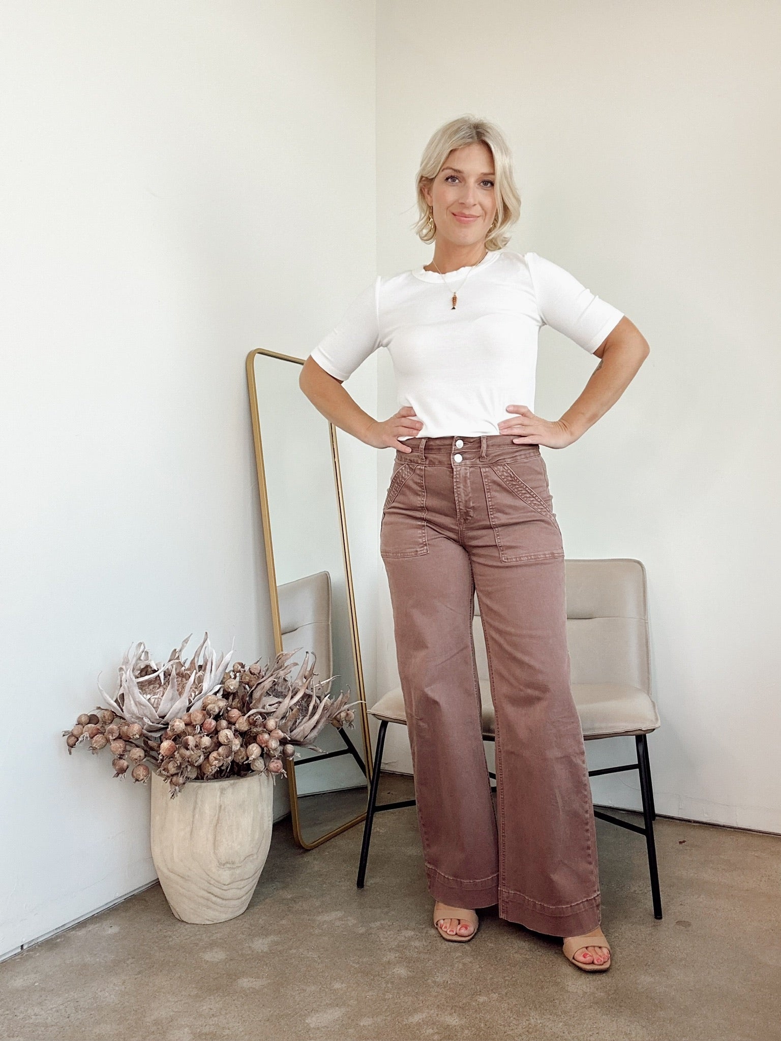 Dina High Rise Wide Leg Pants Cocoa