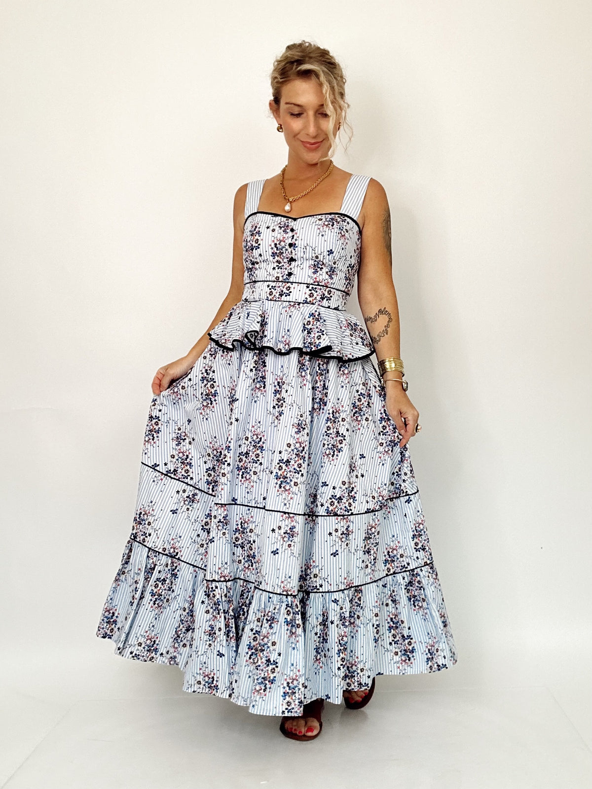 Grace Floral Peplum Waist Midi Dress
