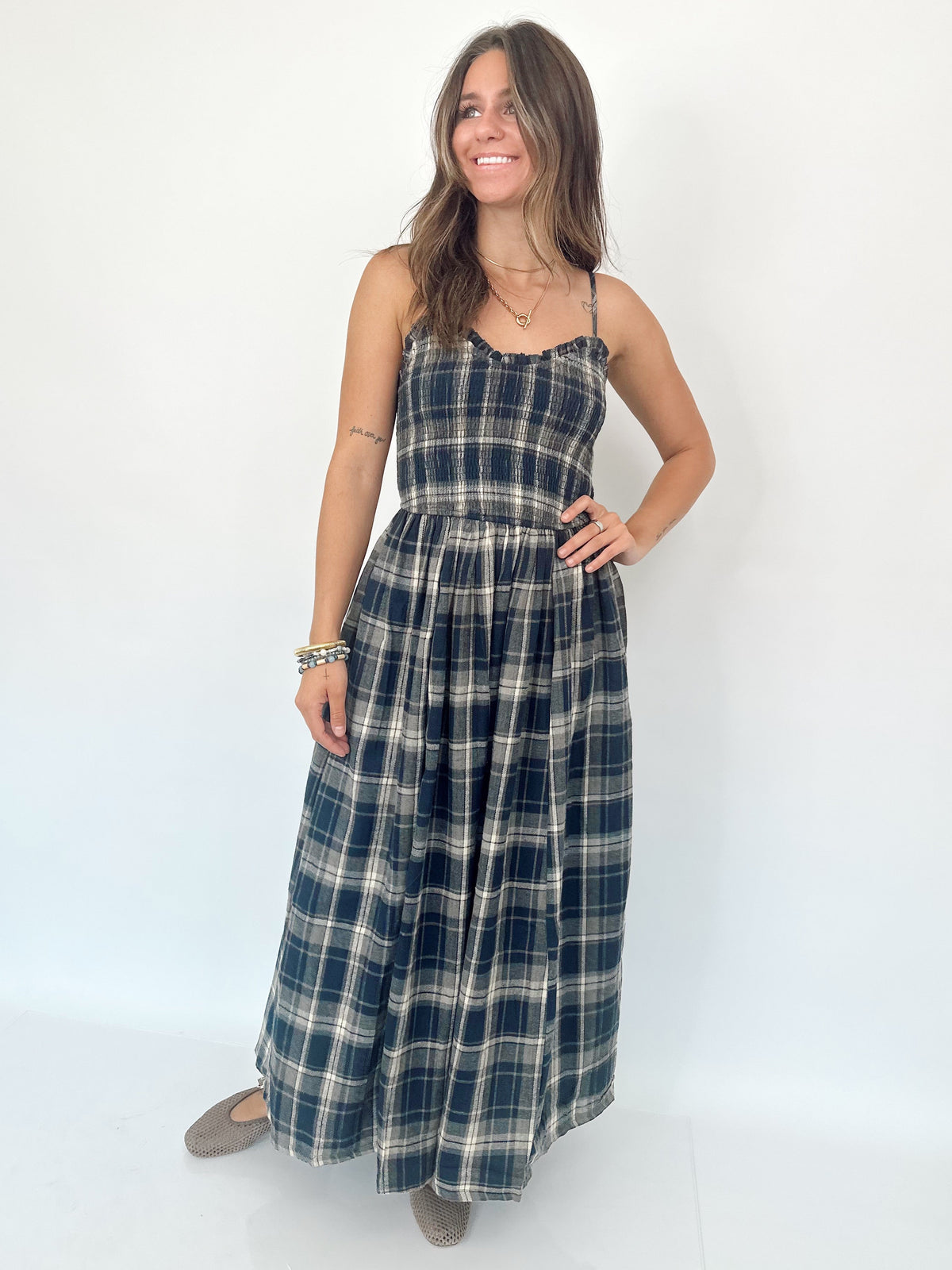 Cassie Plaid Smocked Maxi Dress