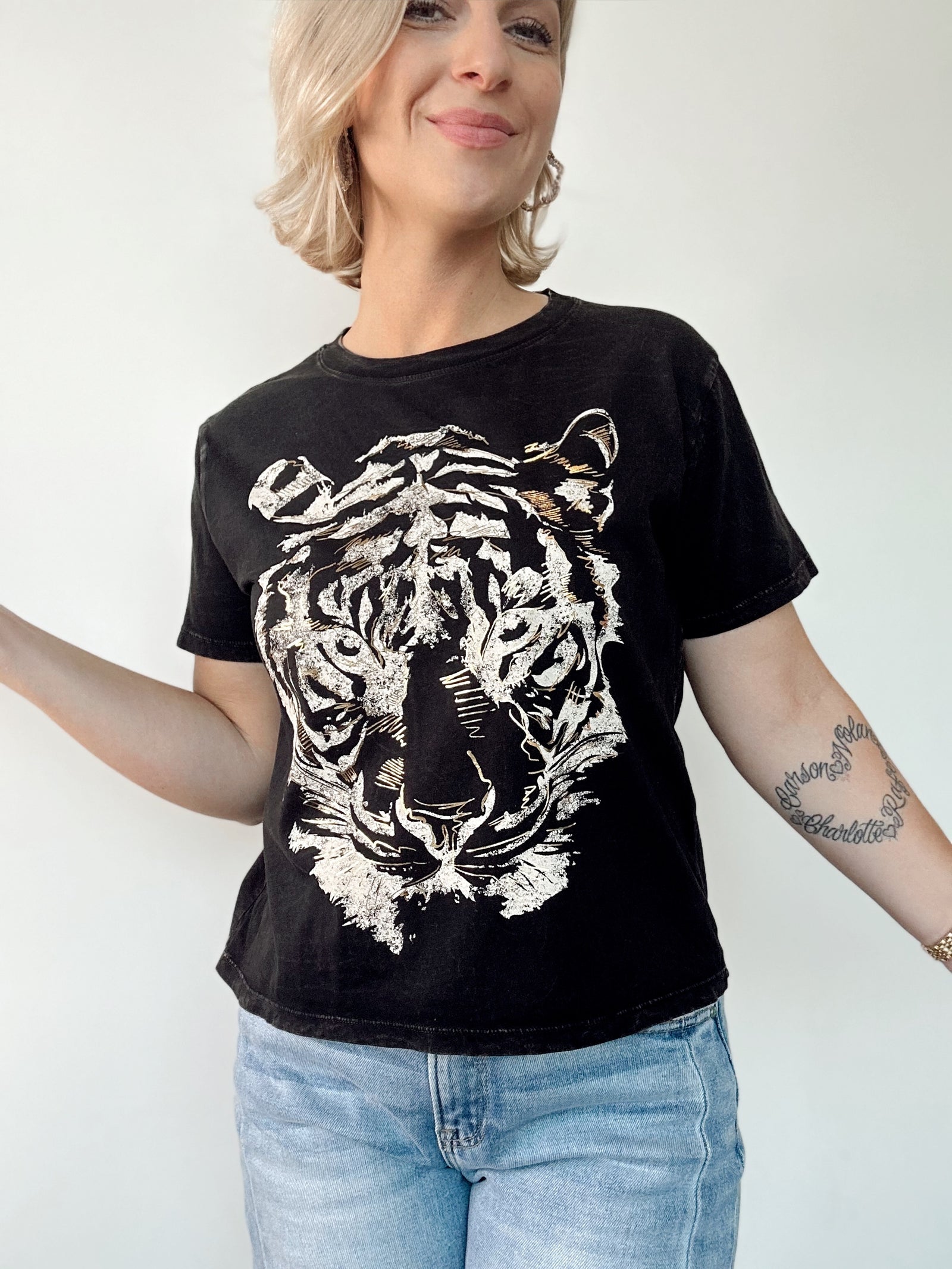 Golden Foiled Tiger Face Graphic Tee