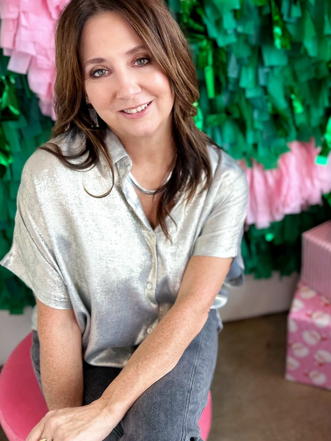 Victoria Metallic Blouse Silver