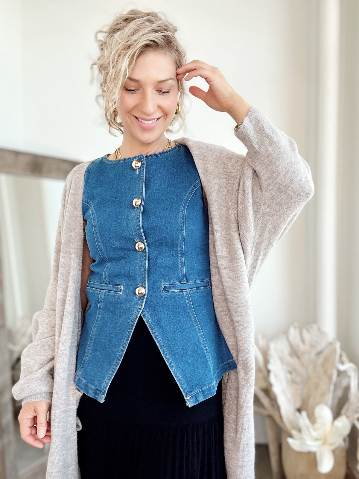 Dede Button Down Denim Vest
