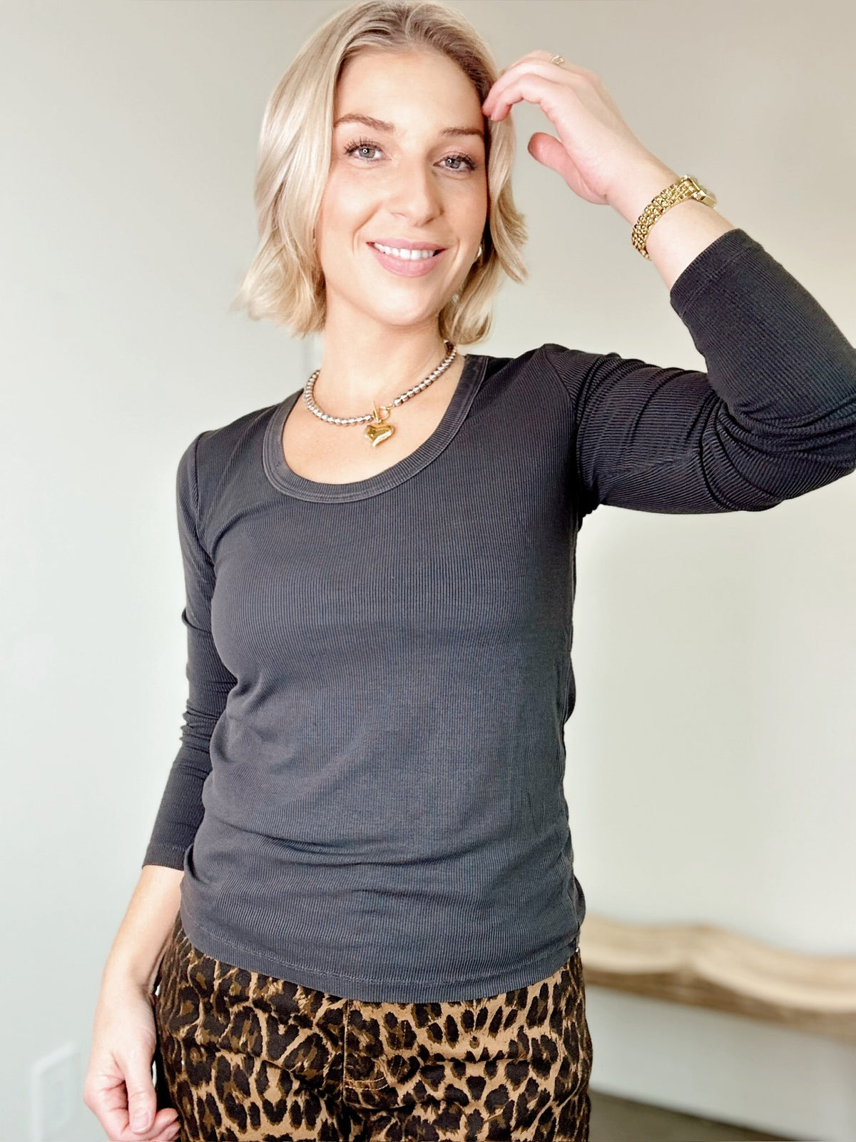 Ginnie Long Sleeve Top Dark Charcoal