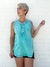 Janet Half-Button Raw Edge Top, Turquoise