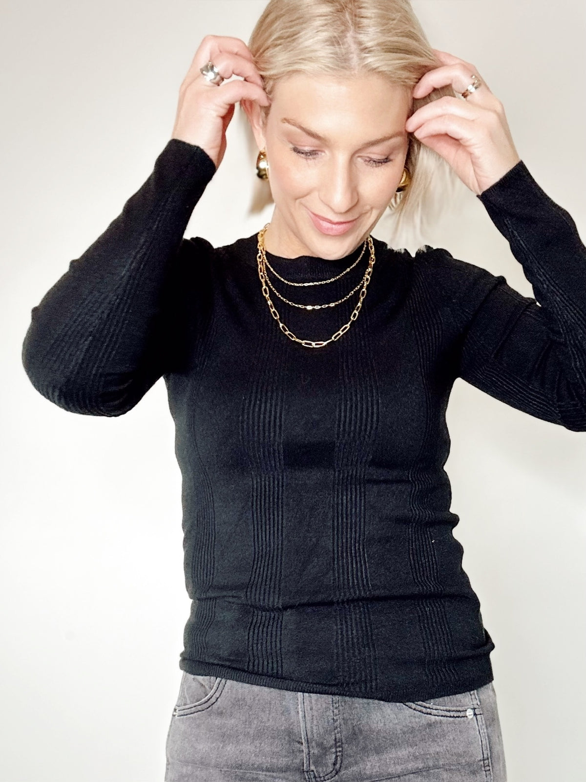 Valerie Patterned Knit Sweater Black