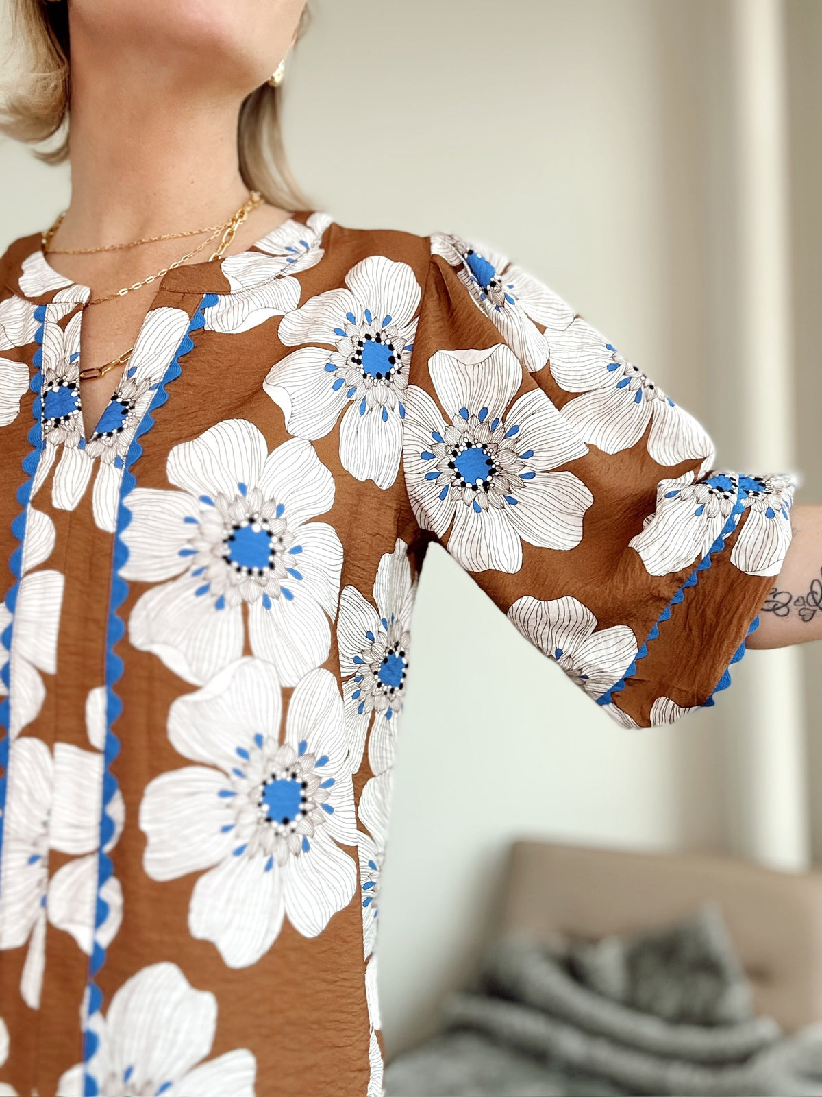 Carmella Floral Blouse Peony Taupe Multi