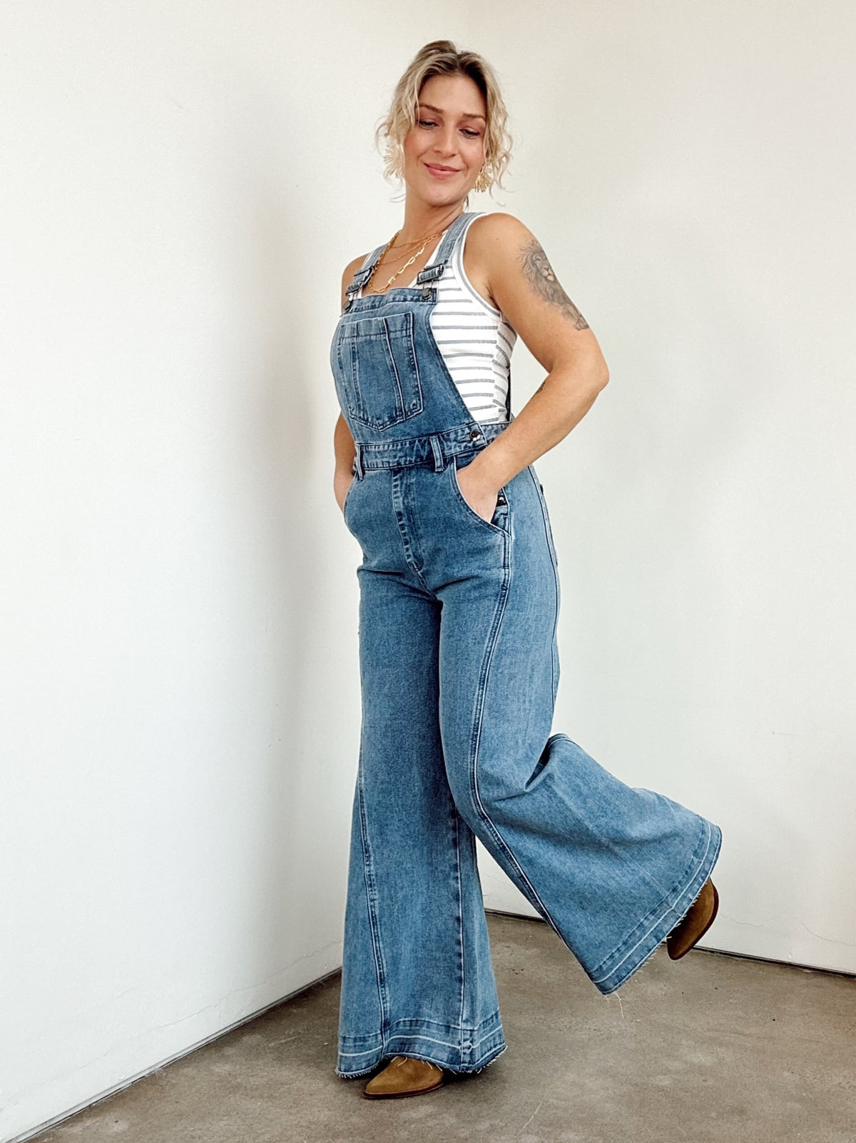 Gabriella Wide Leg Denim Overalls
