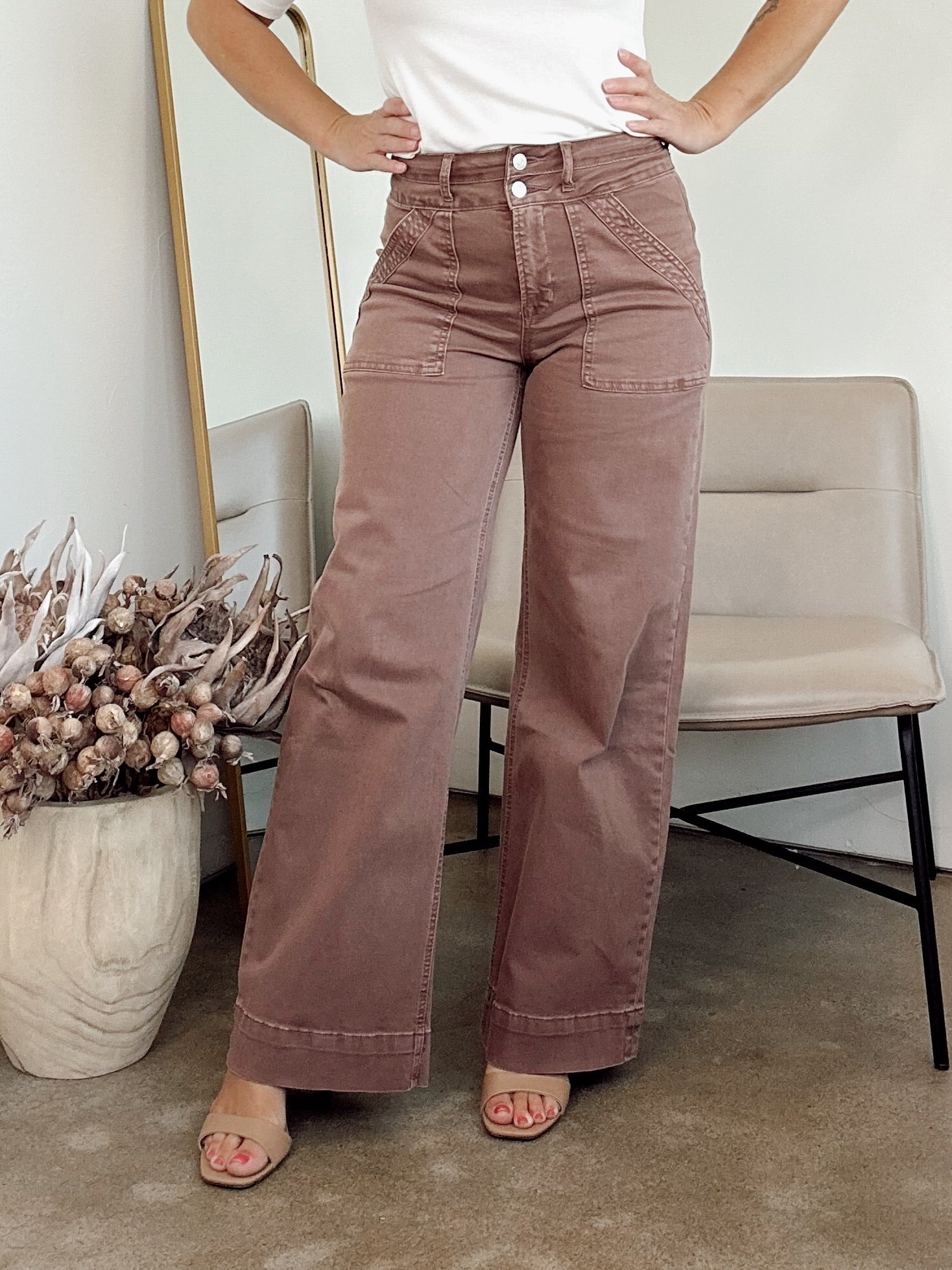 Dina High Rise Wide Leg Pants Cocoa