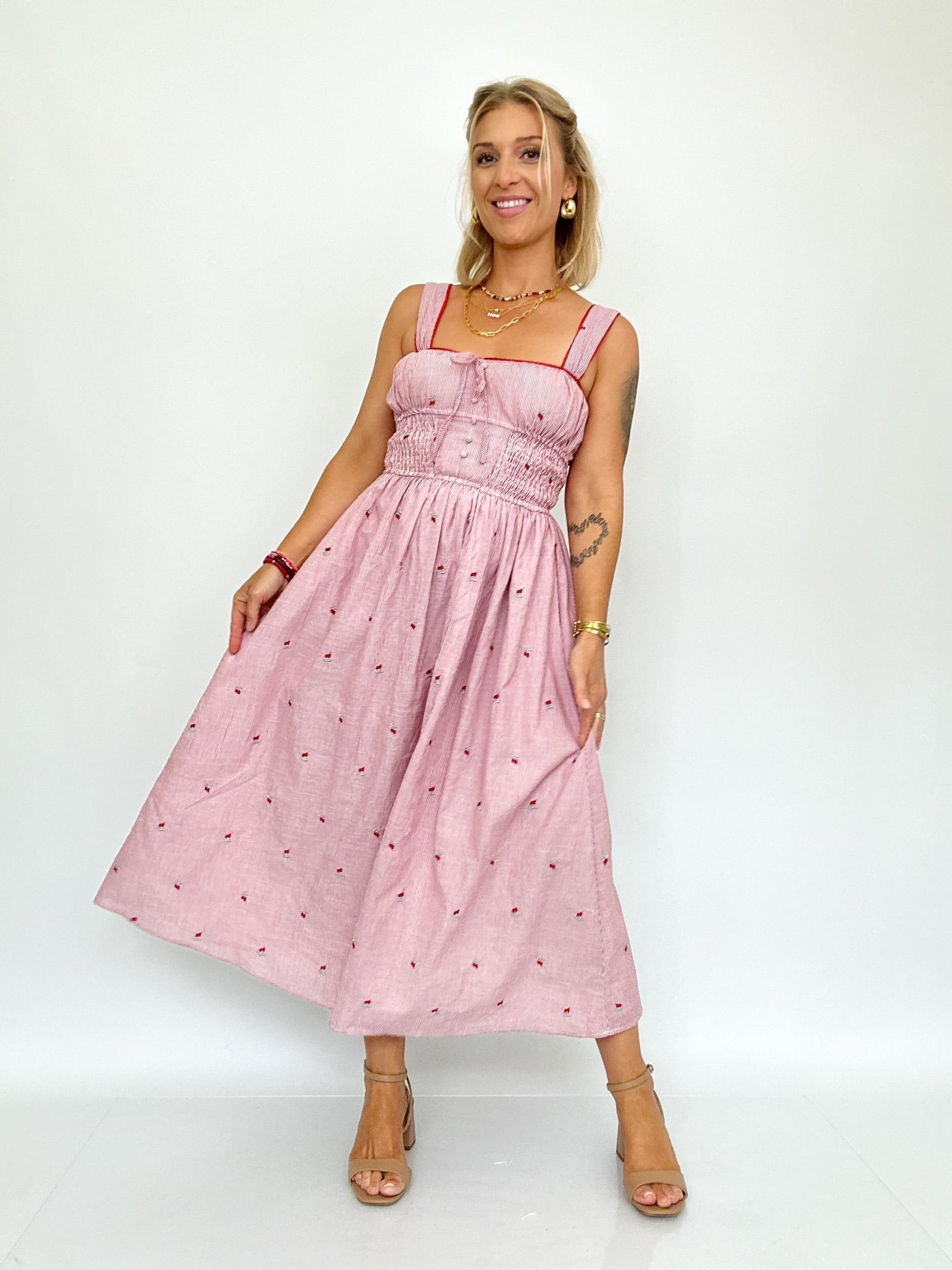 Colleen Stripe & Flower Midi Dress