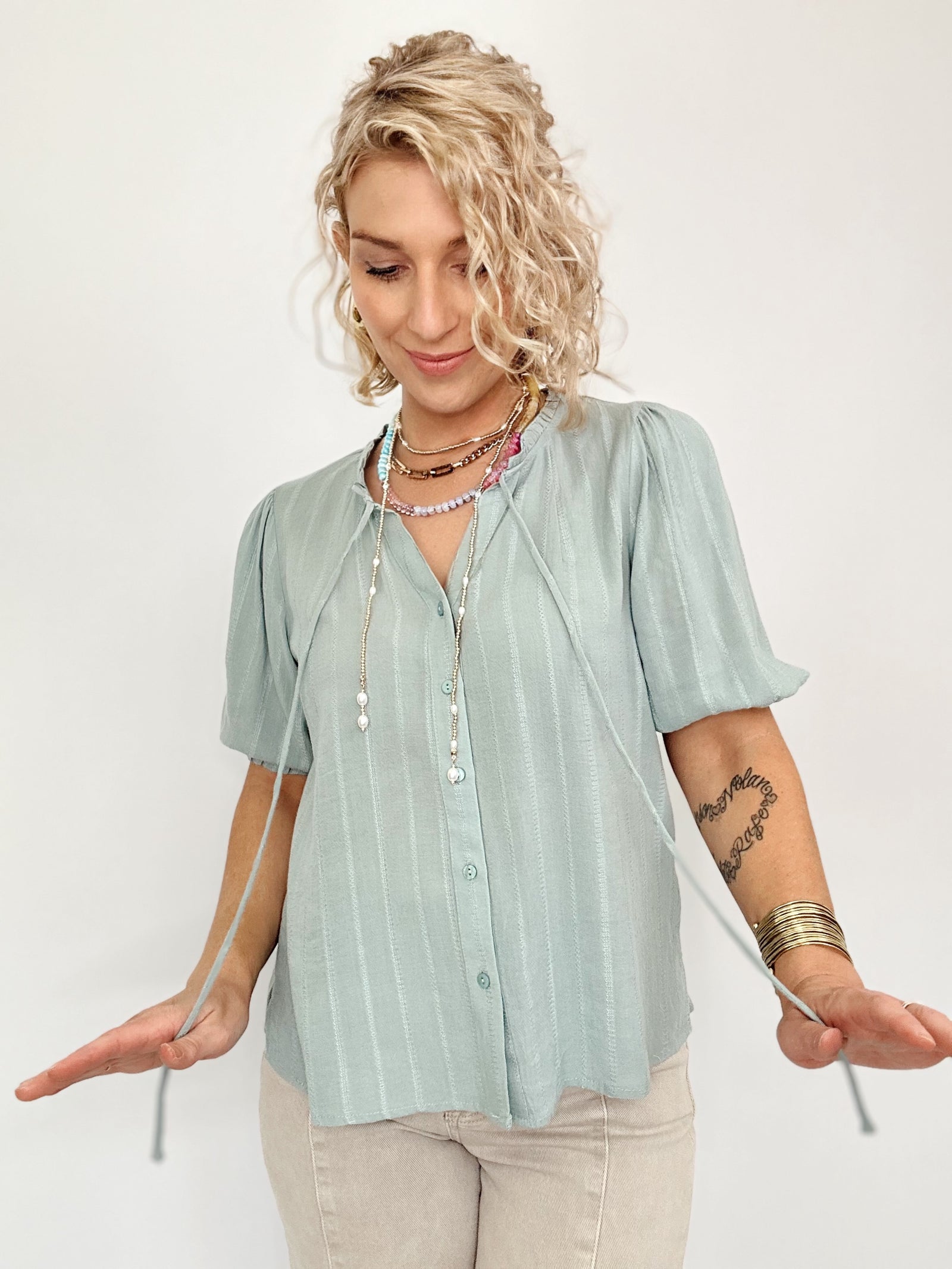 Kat Linen Blended Blouse Sage