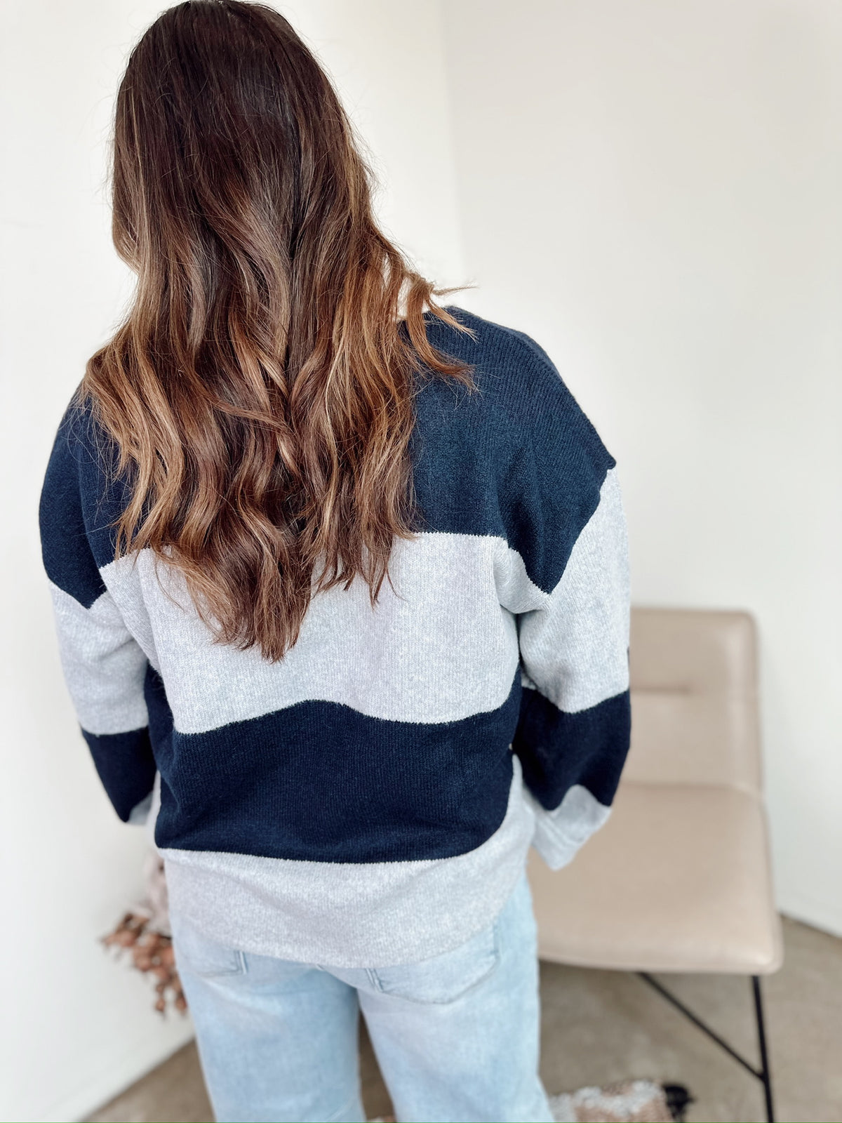 Jamie Striped Polo Sweater Navy/Grey