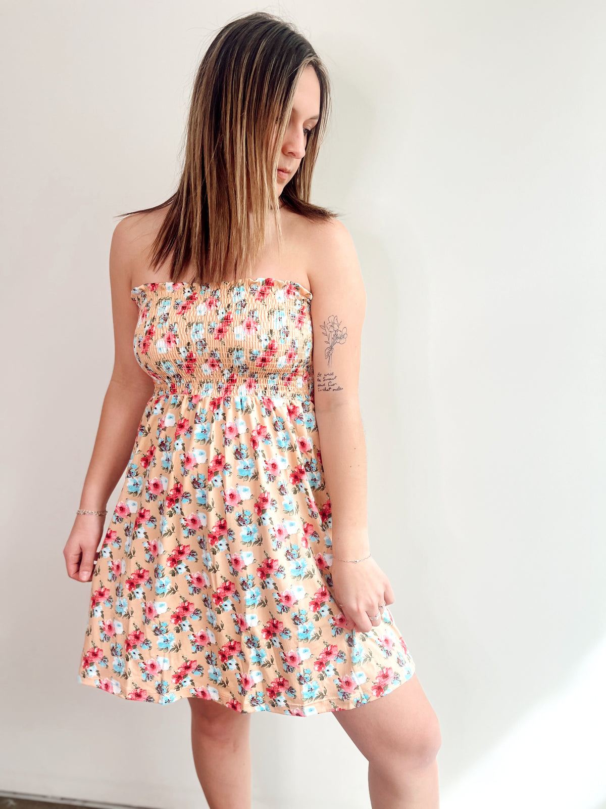 Tori Floral Mini Dress, Peach (Copy)