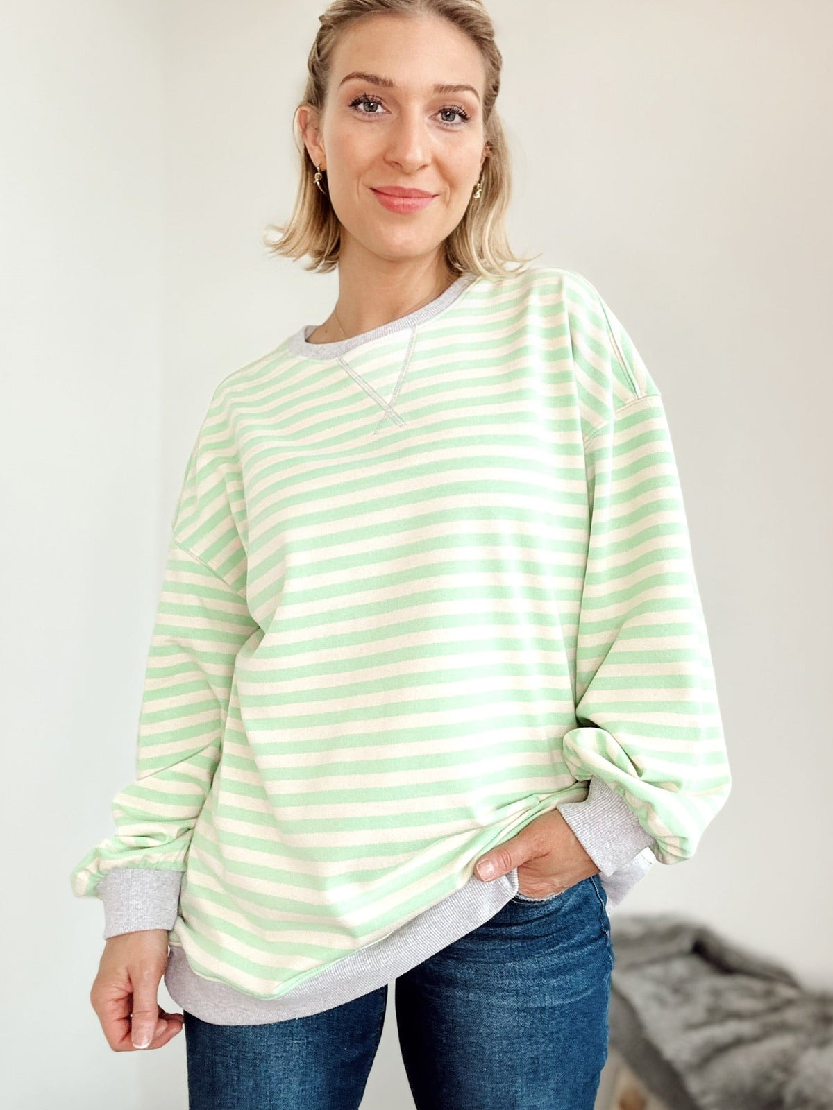Kodi Striped Sweatshirt Cream/Mint