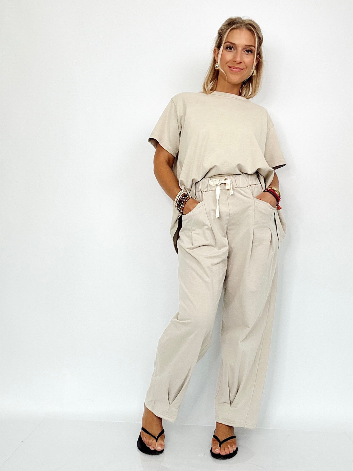 Alana Short Sleeve Pleat Top &amp; Pants Set