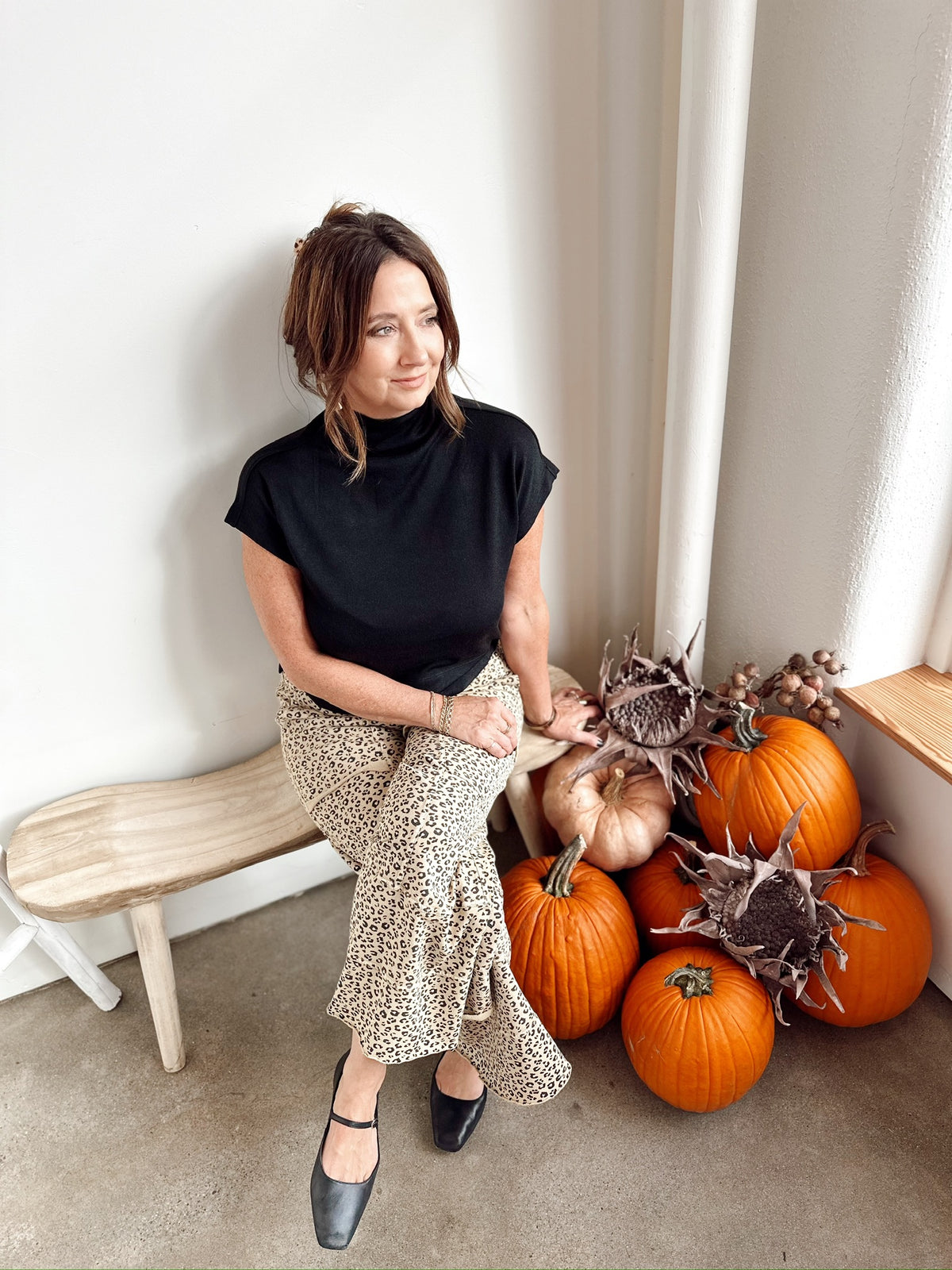 Mae Mock Neck Top Black