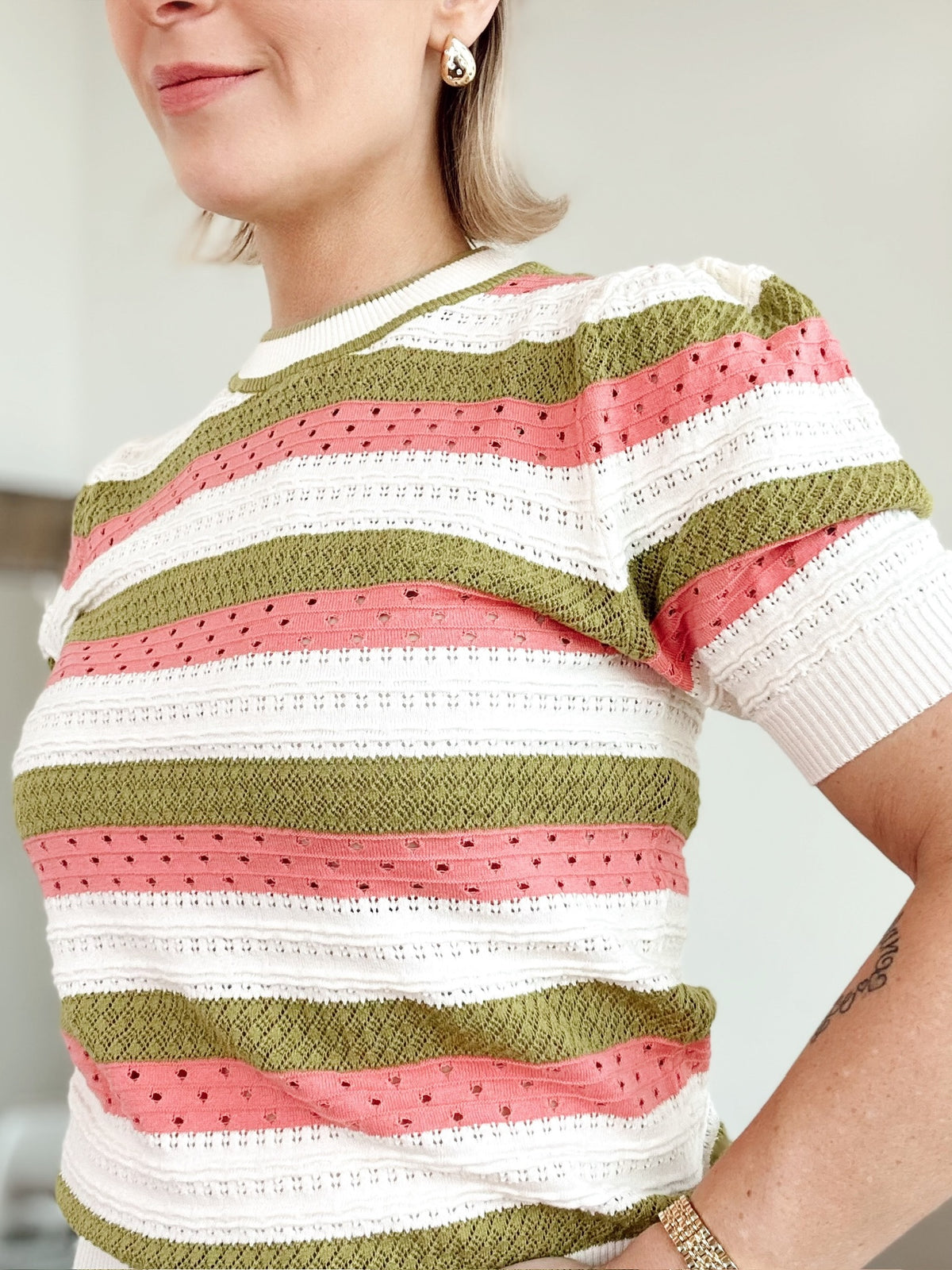 Mariah Striped Pointelle Knit Top