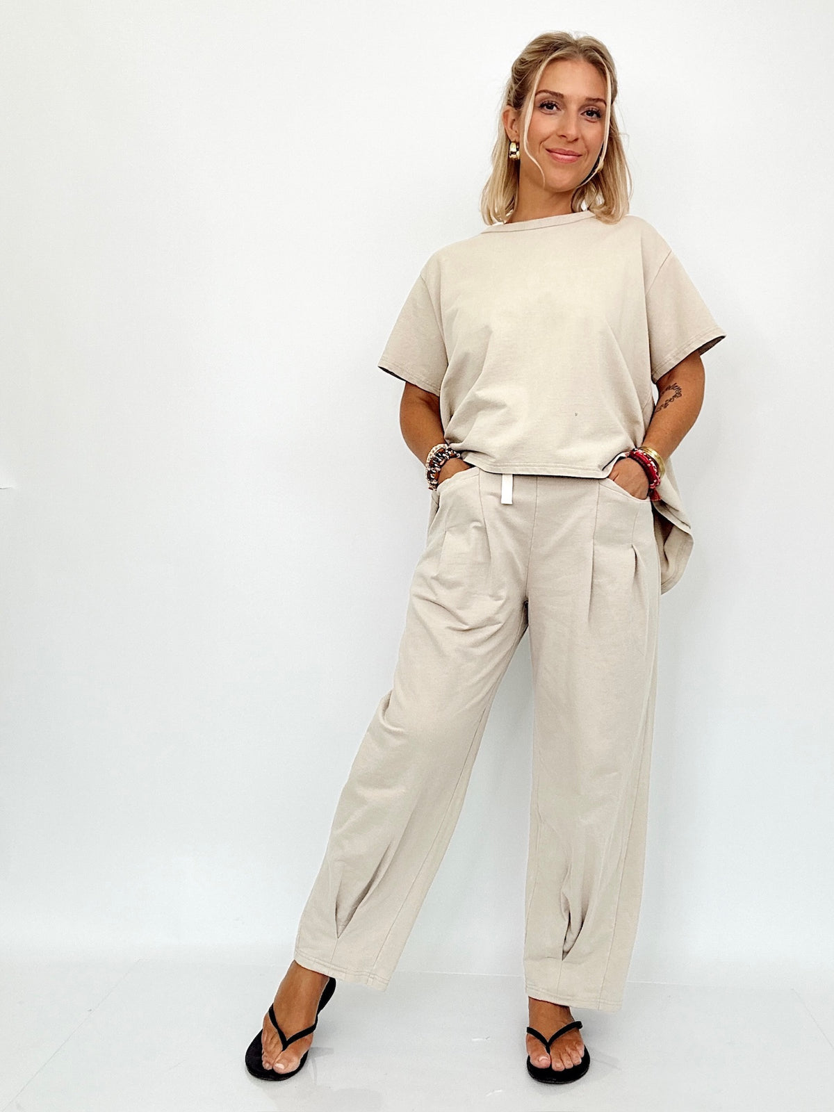 Alana Short Sleeve Pleat Top &amp; Pants Set