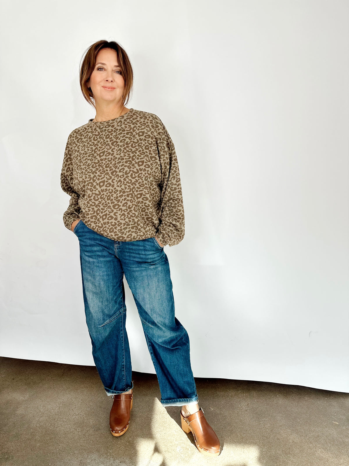 Lona Leopard Print Oversized Sweatshirt Olive