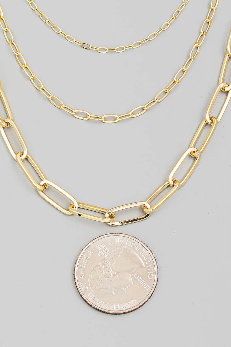 Triple Oval Chain Link Necklace Gold