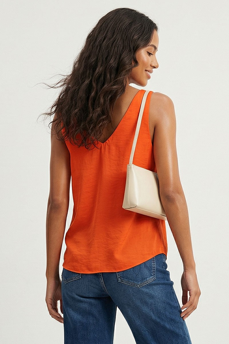 Gina V-neck Accent Strap Tank Orange