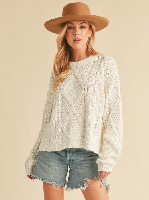 Ember Cable Knit Sweater, White