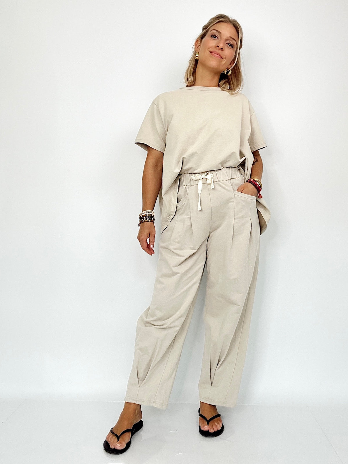 Alana Short Sleeve Pleat Top &amp; Pants Set