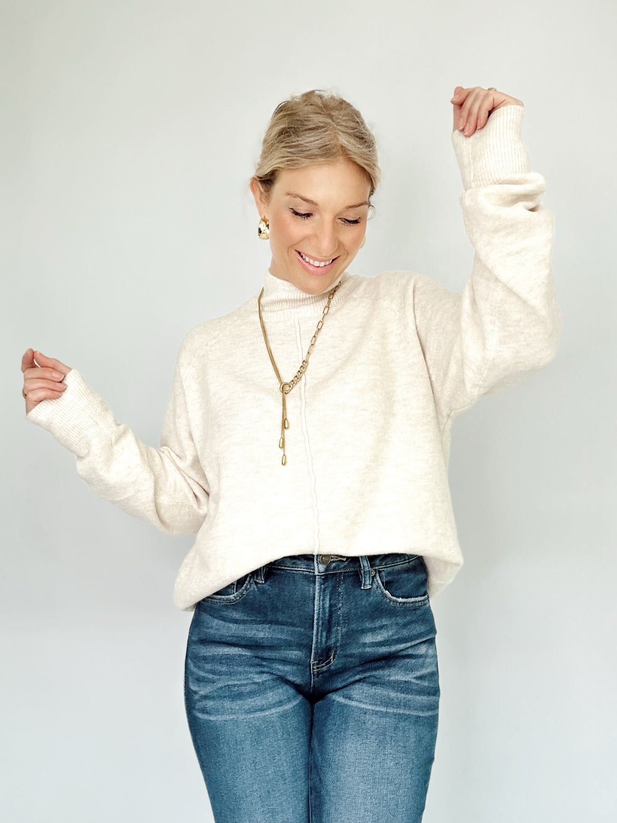 Everly Mock Neck Sweater Oatmeal