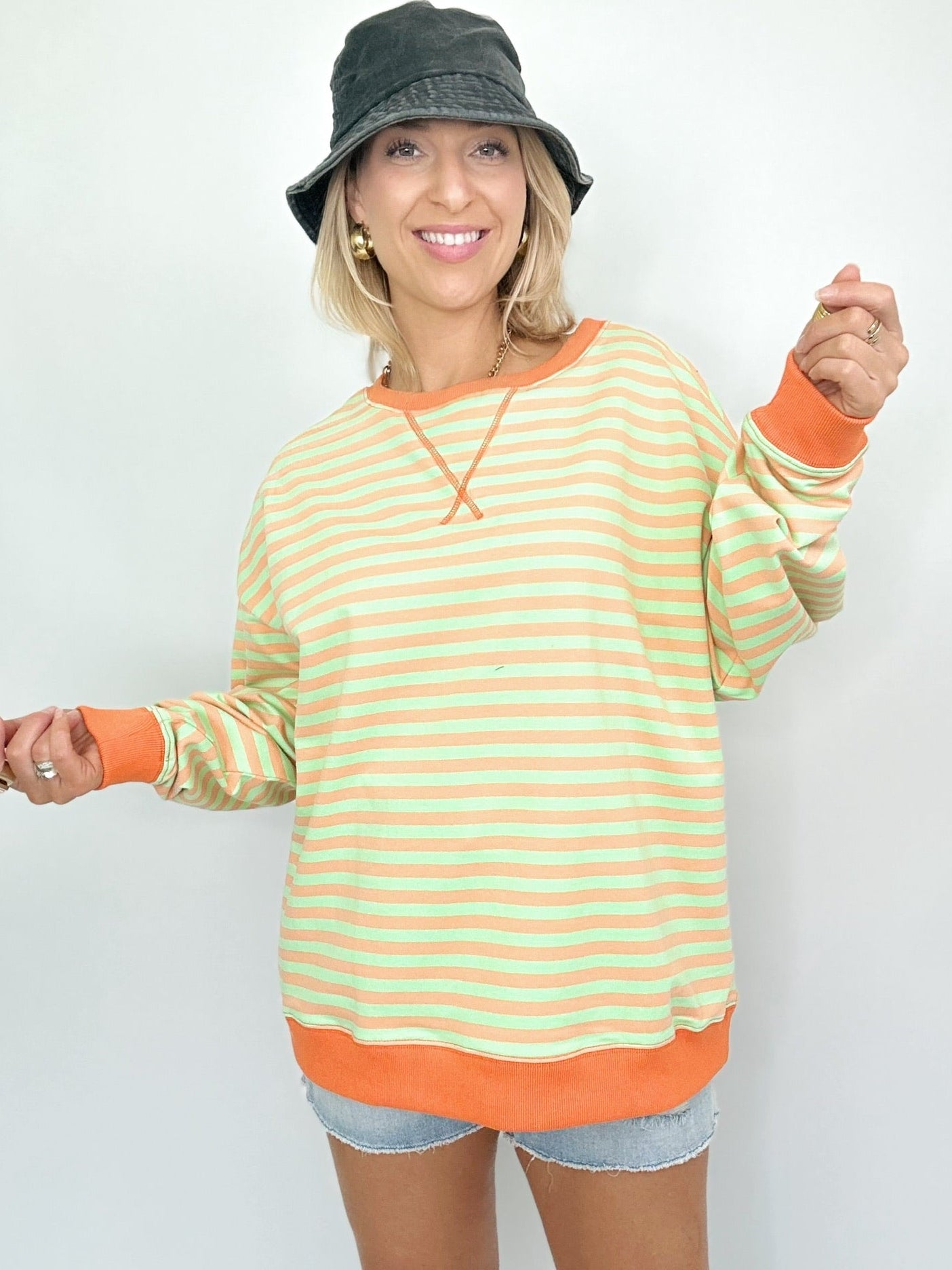 Demi Stripe Top Mint/Orange