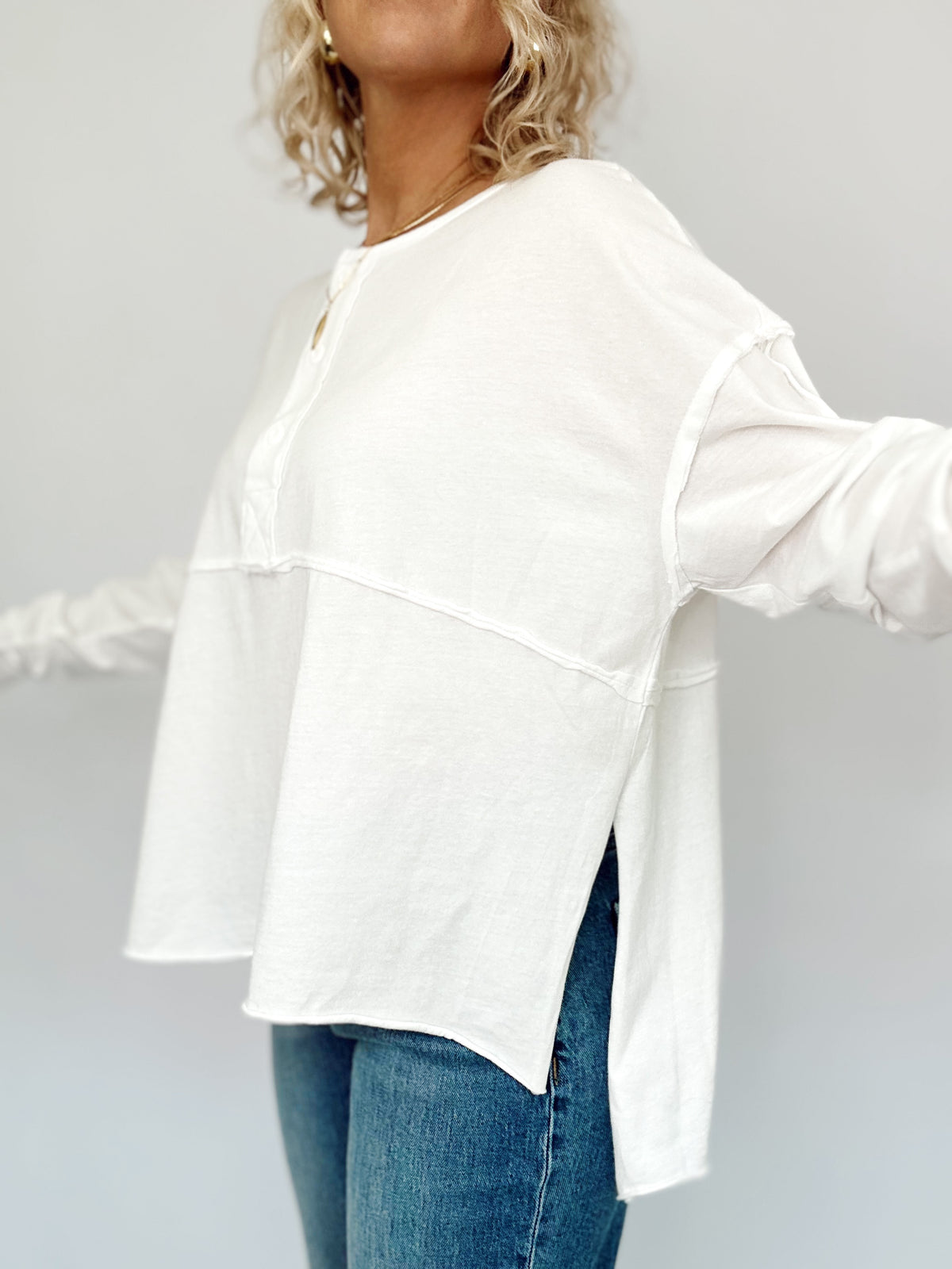 Nadia Oversized Henley Top White