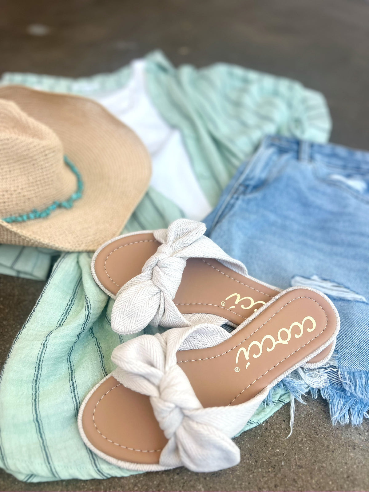 Rachael Striped Canvas Bow Sandal, Natural