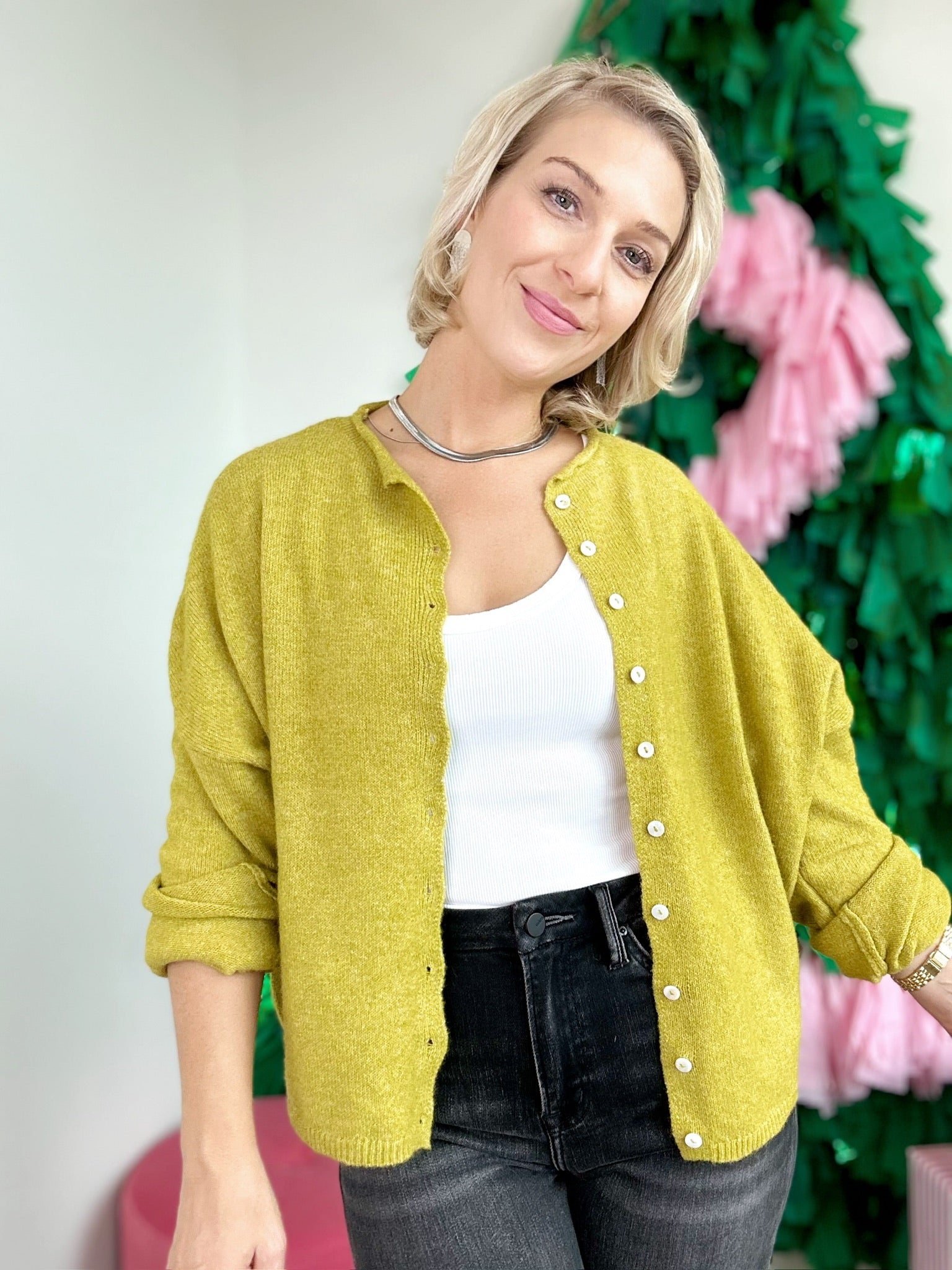 Piper Button Up Cardigan Dijon Yellow