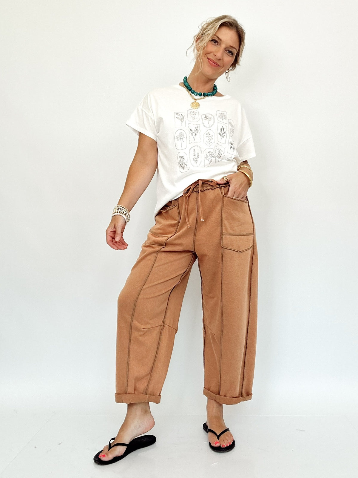 Heidi Barrel Fit Utility Knit Pants Camel