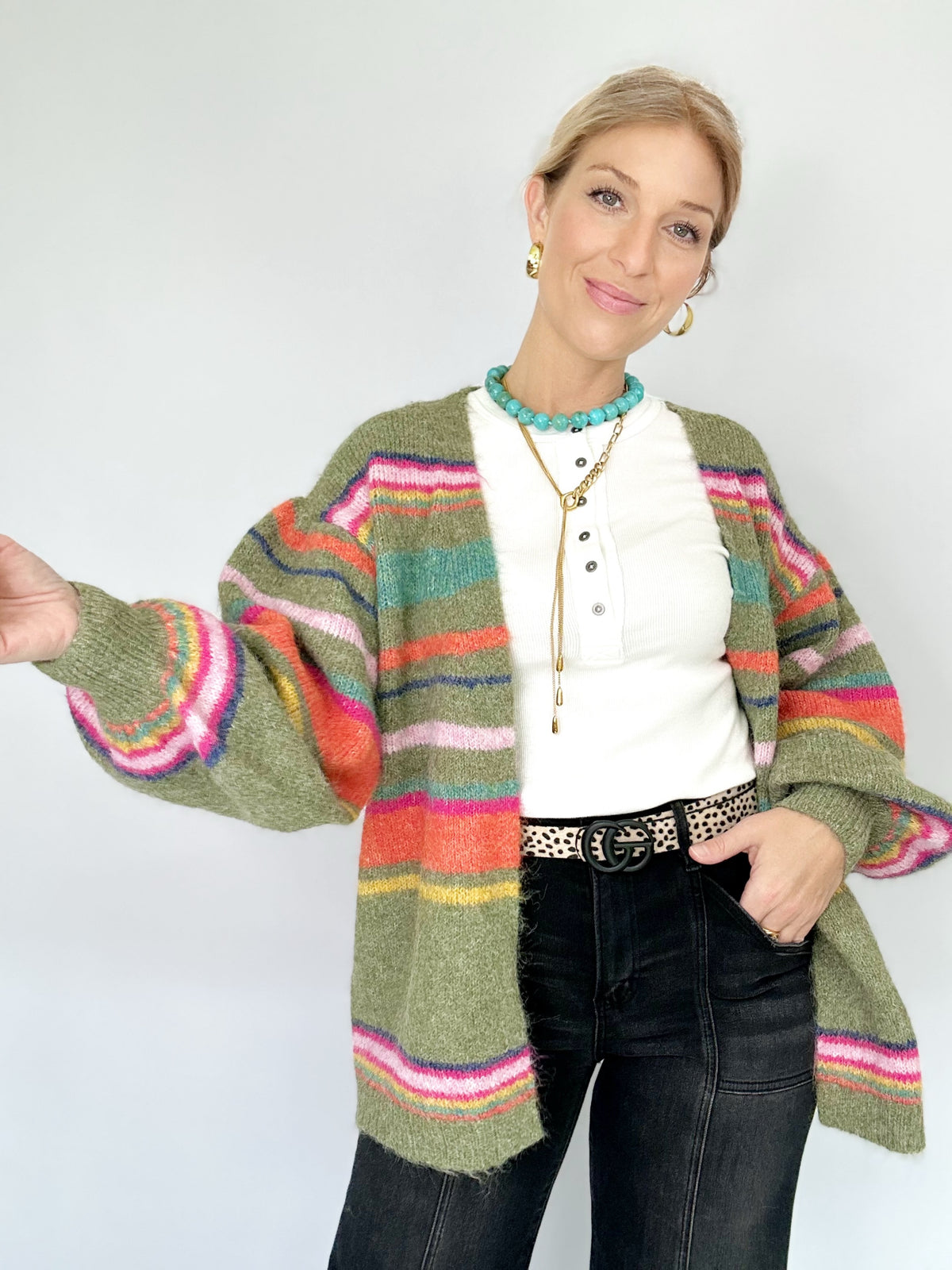 Evelyn Stripe Cardigan Olive