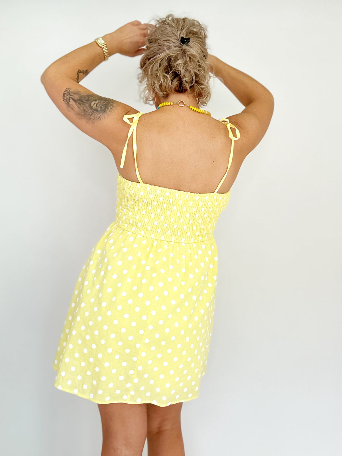 Irene Polka Dot Dress Lemon/white