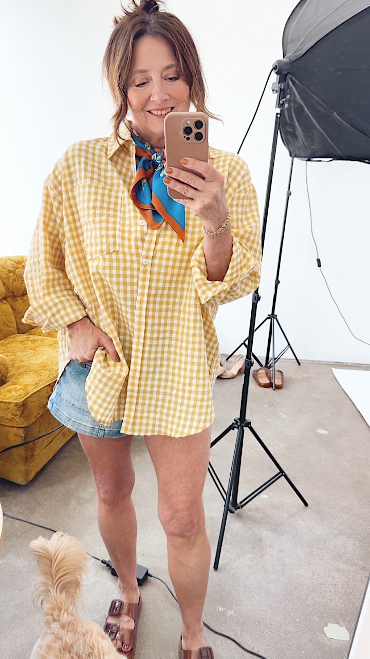 Bobbi Gingham Print Shirt Gold