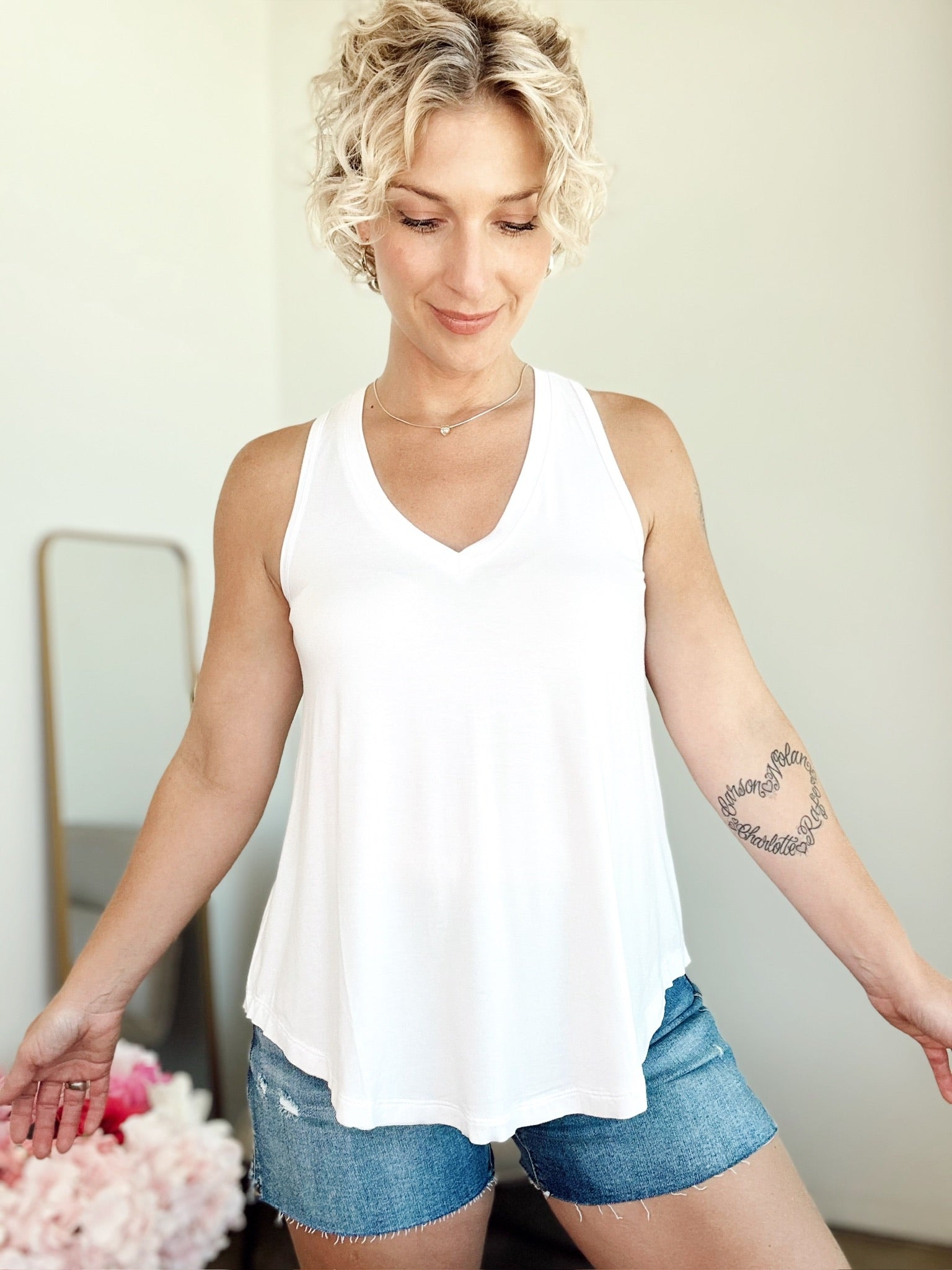 Caroline V-Neck Tank White