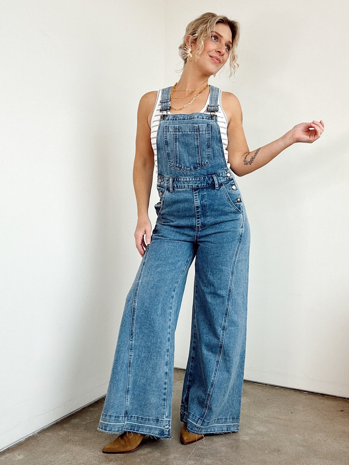 Gabriella Wide Leg Denim Overalls
