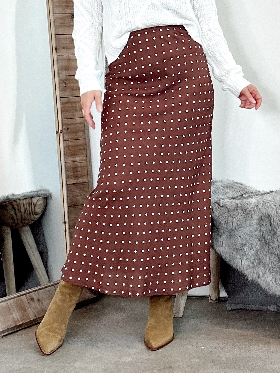 Annalise Polka Dot Skirt Chestnut