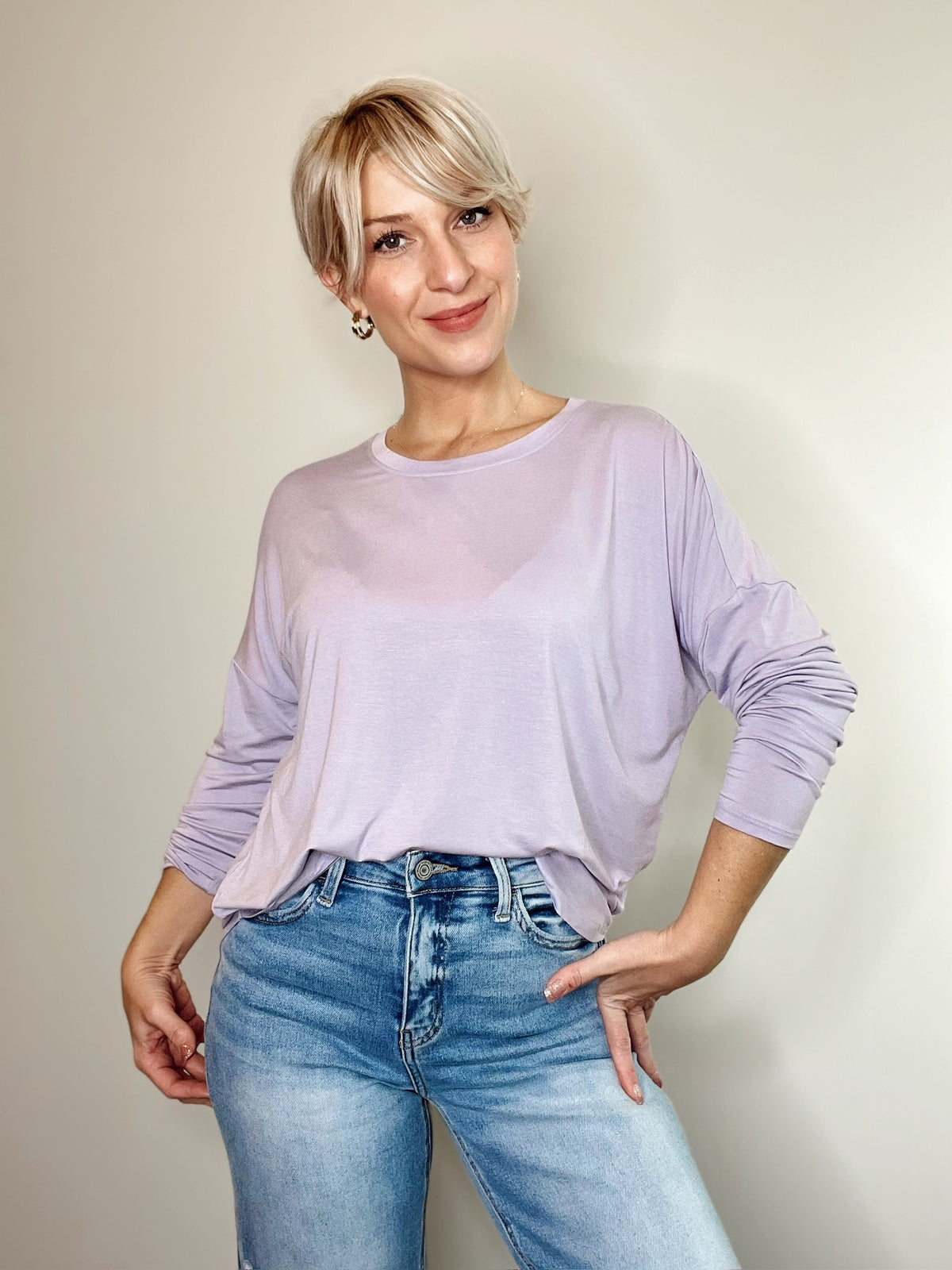 Solanna Round Neck Long Sleeve Top Lavender