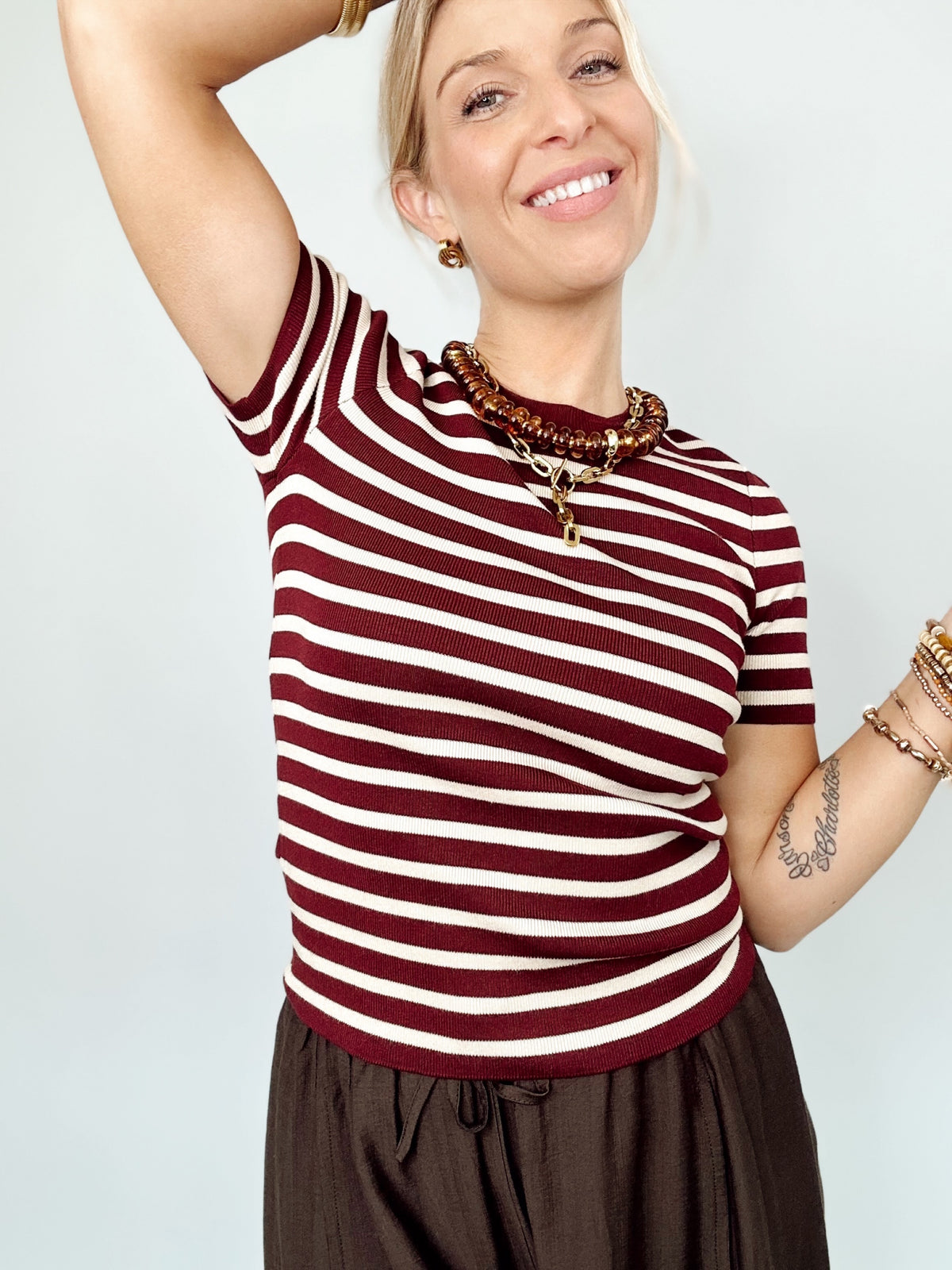 Carmen Striped Sweater Wine