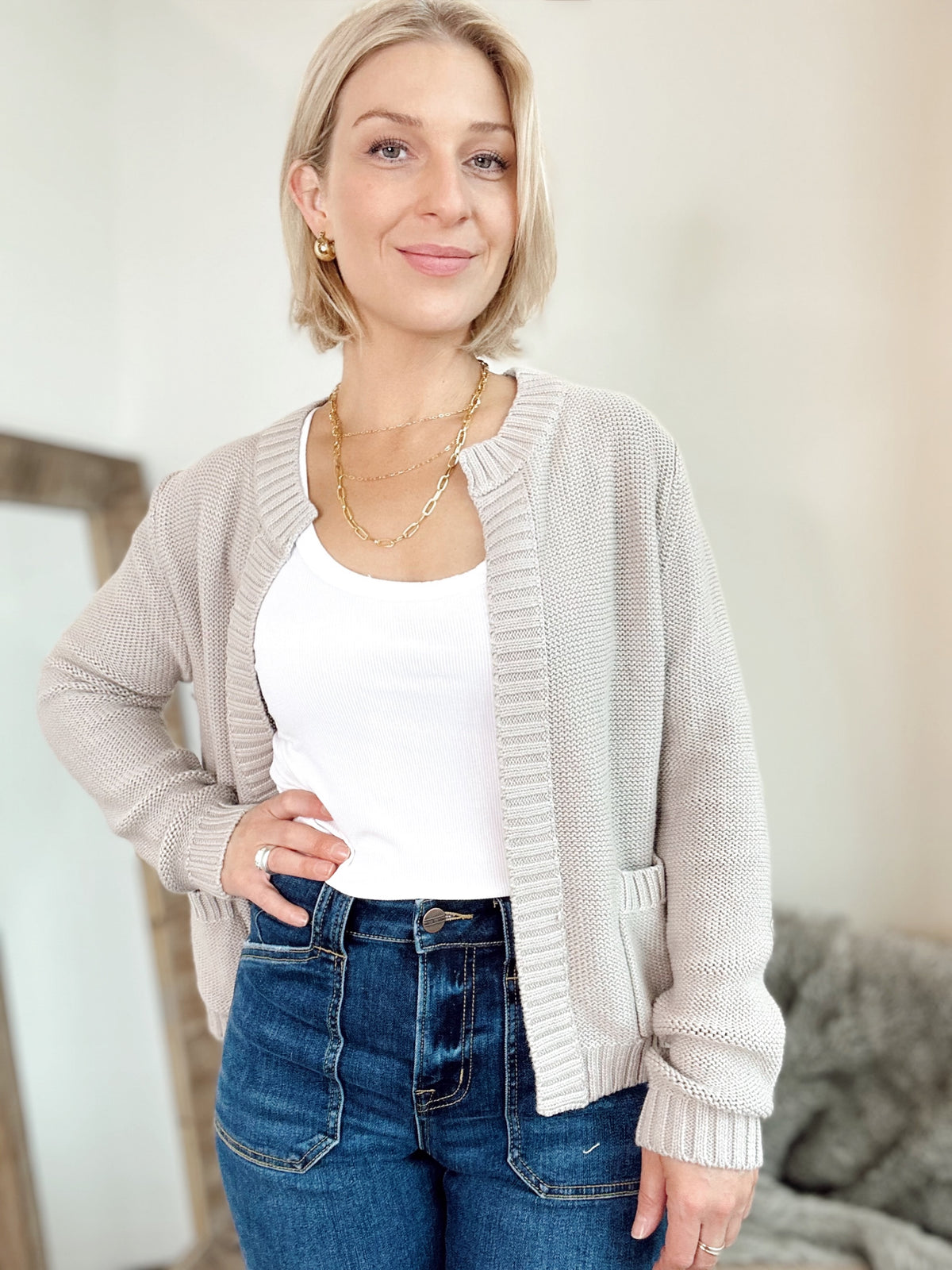 Hannah Knit Cardigan Stone