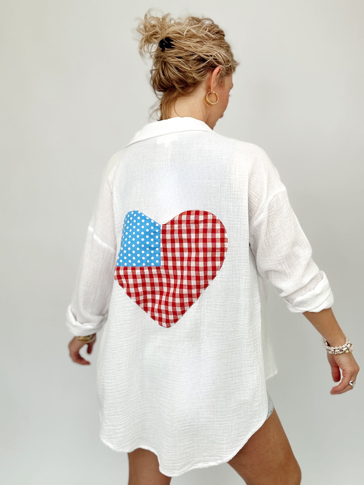 4th Of July Heart Patch Gauze Shirt