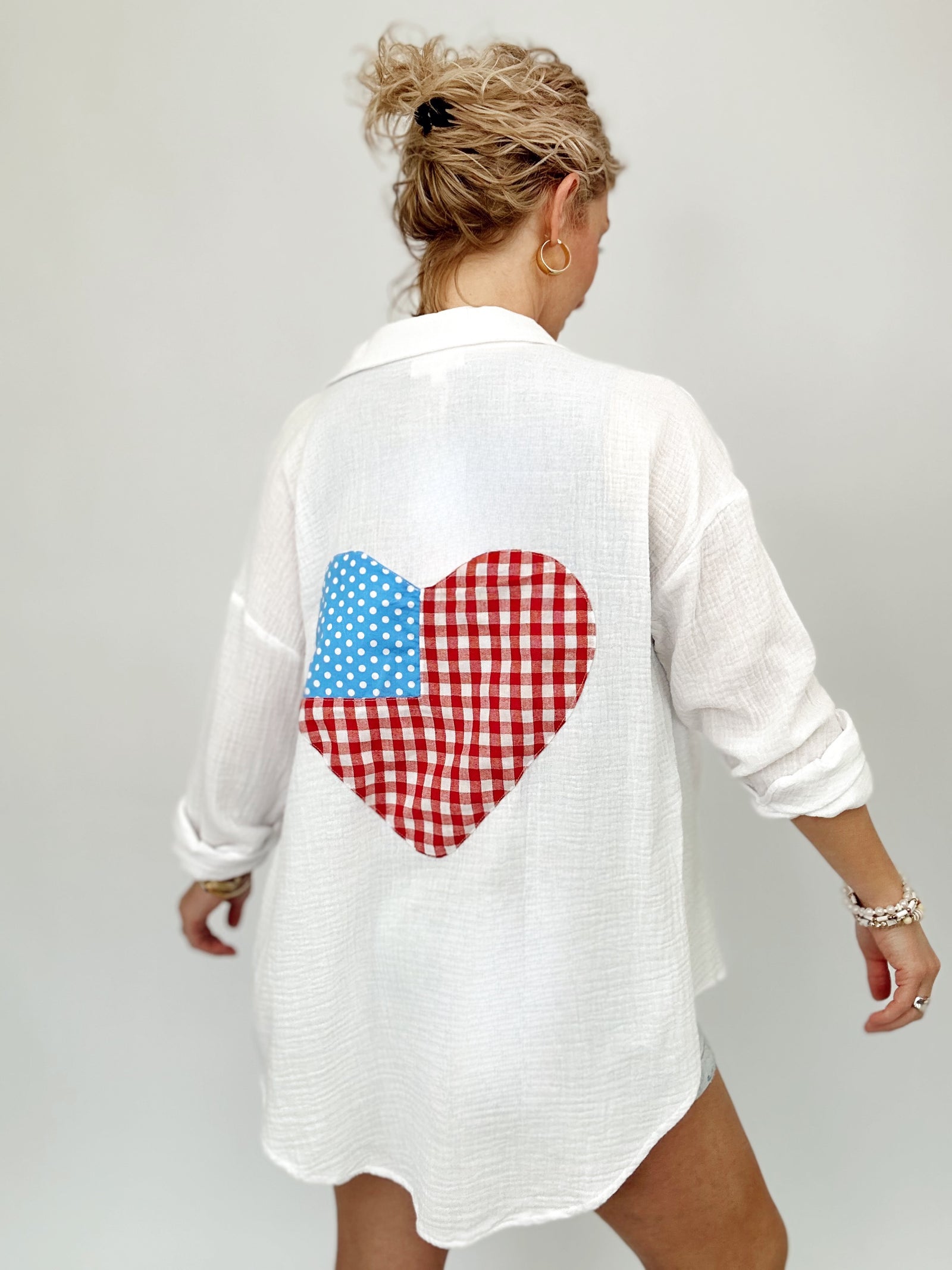 4th Of July Heart Patch Gauze Shirt