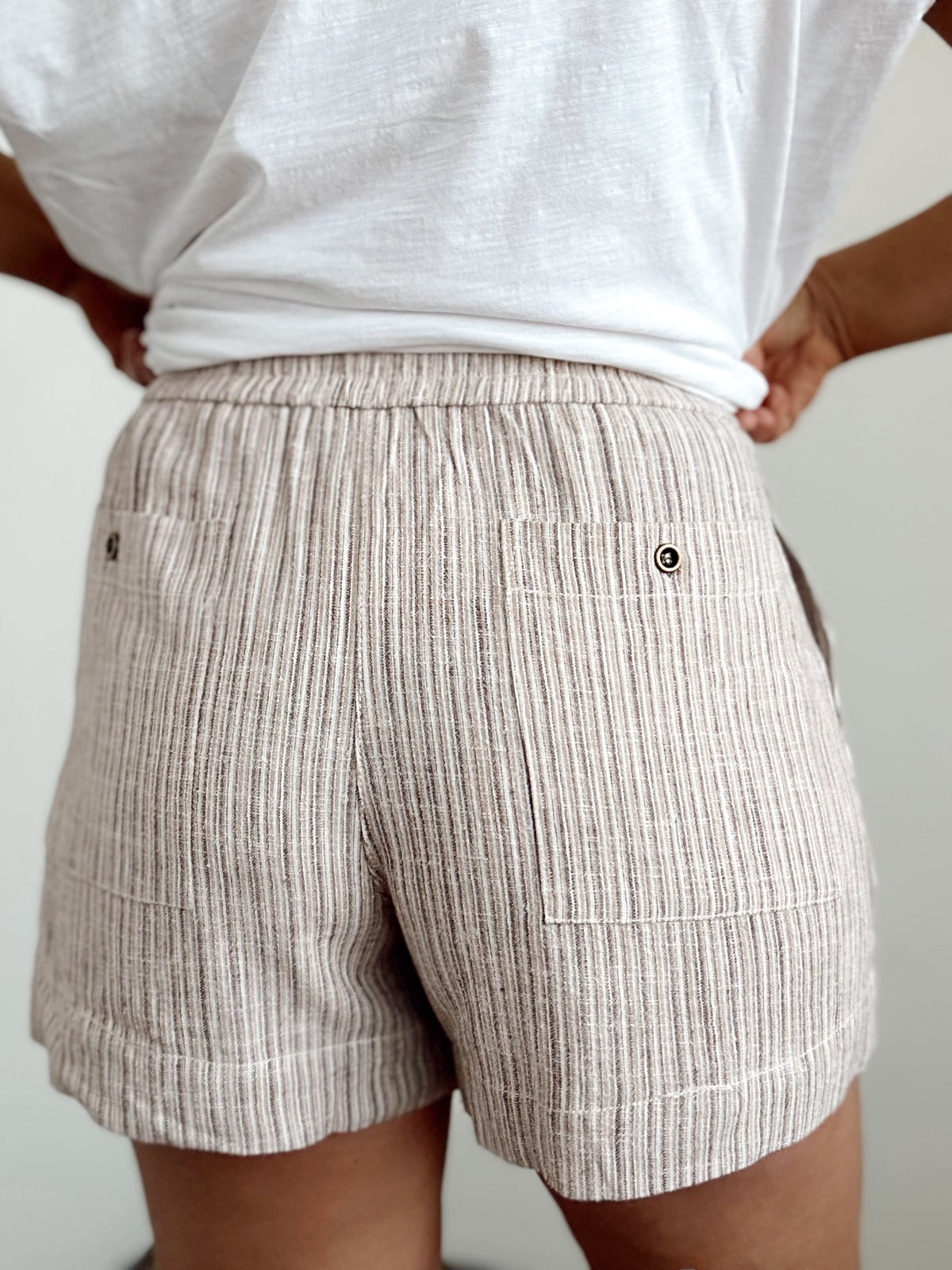 Desi Linen Blend Striped Shorts Brown